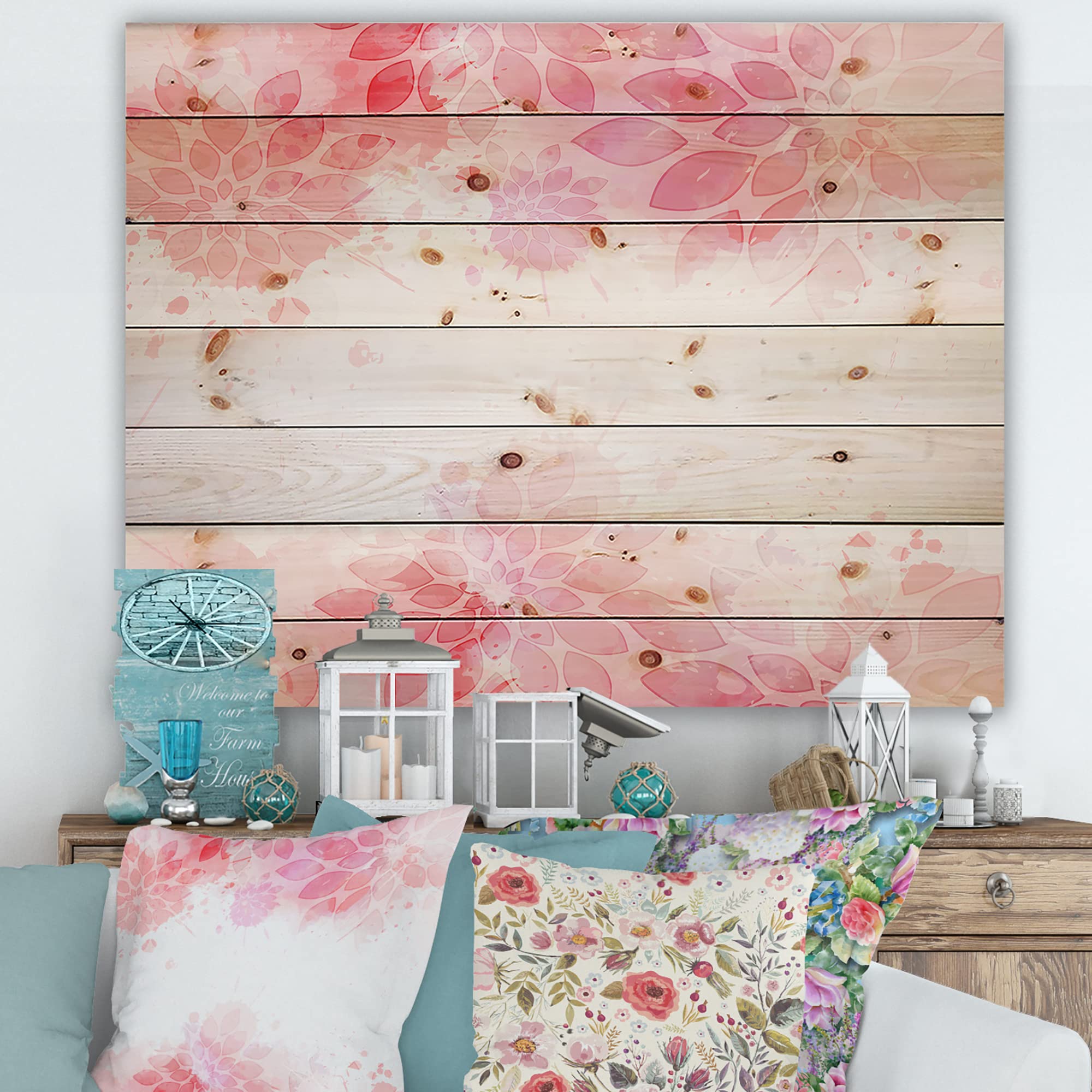 Abstract Pink Flowers Wood Wall Art - Modern Contemporary Large Wooden Panel Decor Printed on Natural Pine - Perfect for Living Room, Bedroom & Office Decor