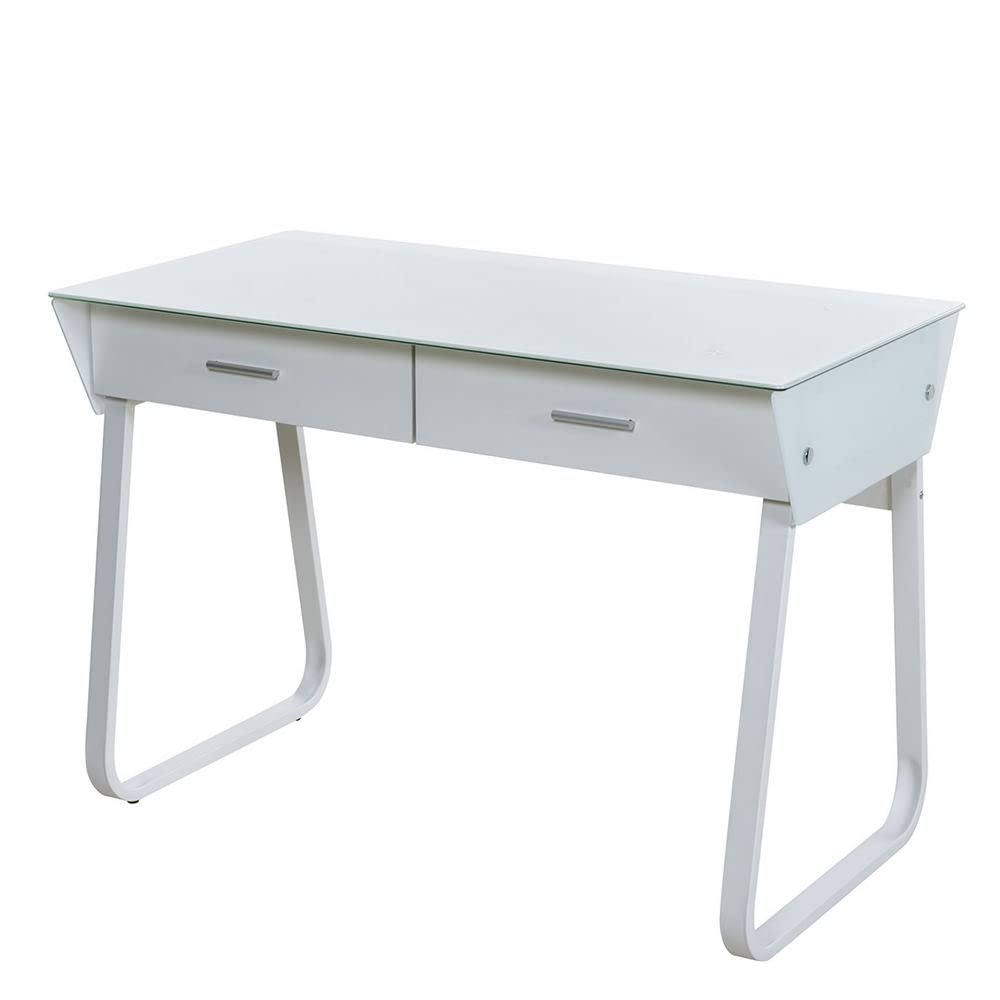OneSpace Ultramodern Glass Computer Desk with Drawers - White Medium Size Home Office Desk for Work & Study - Perfect for Small Spaces, Gaming Setup & Modern Home Office