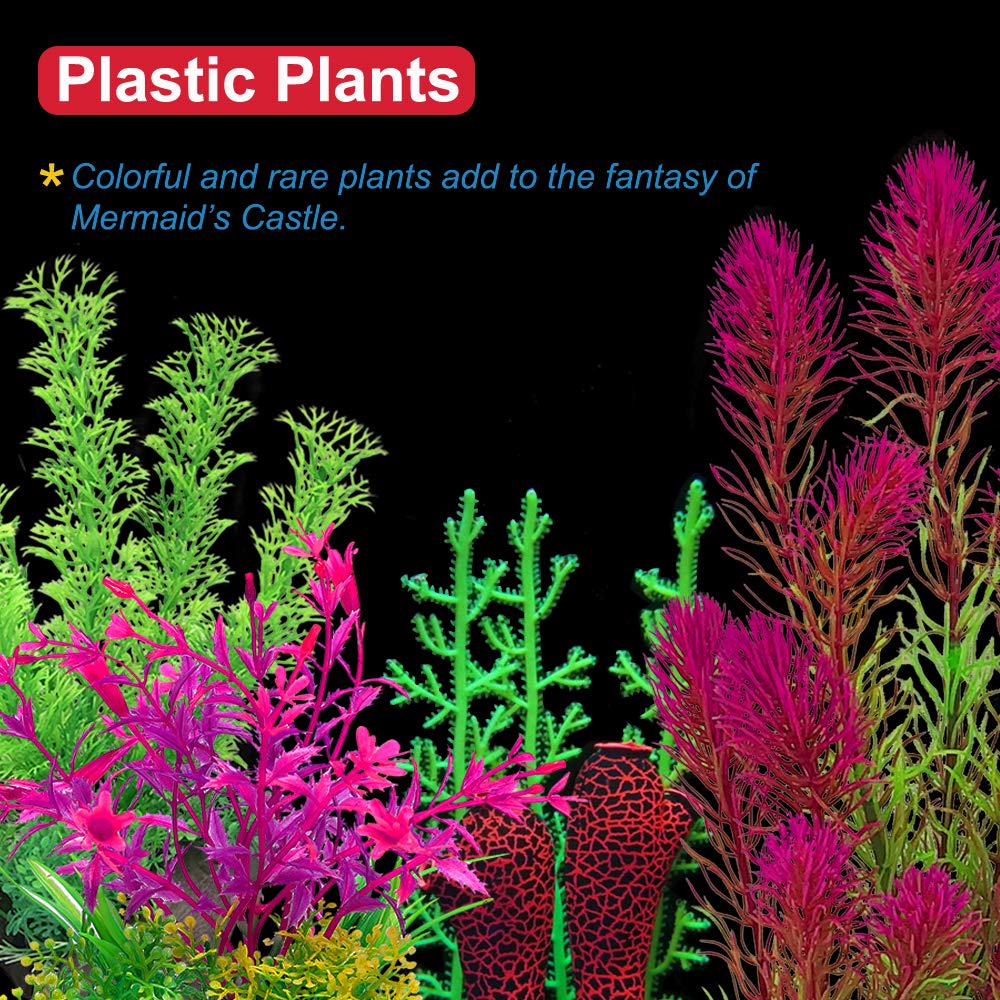 GreenJoy Aquarium Decor Set - Plastic Plants, Fish Cave, Castle, Mermaid Ornaments, Pirate Ship, Pyramid & Shipwreck Hideouts for Fish Tank | Perfect for Tropical, Freshwater & Saltwater Aquariums | Enhances Underwater Scenery & Provides Shelter for Fish