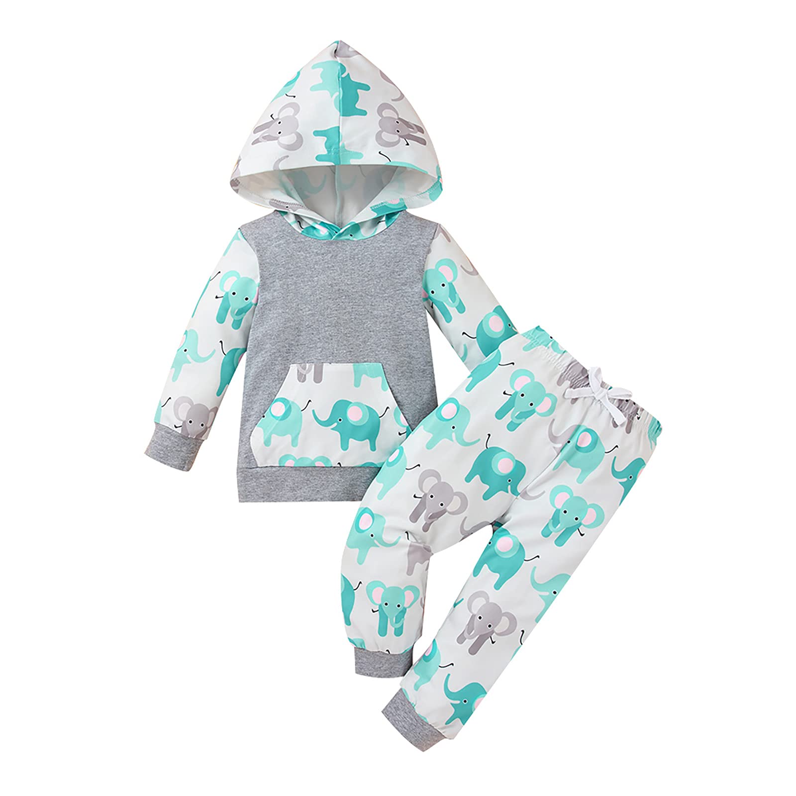 **Cute Elephant Hoodie and Pants Set for Toddler Boys - Soft Long Sleeve Pullover Top & Comfortable Pants - Perfect for Playtime, Outings, and Family Photos**