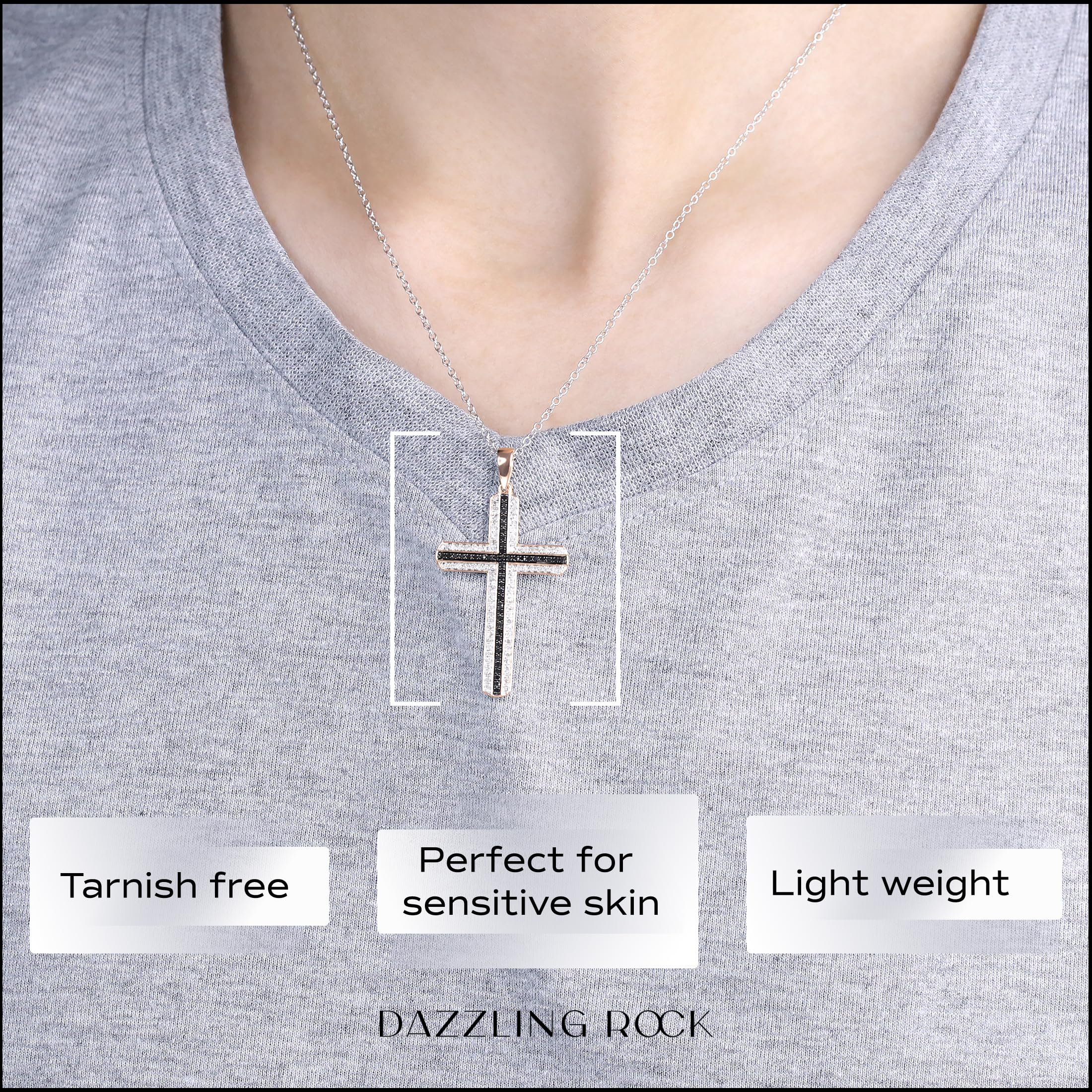 Dazzlingrock Collection 0.50 Cttw Round Black & White Diamond Cross Pendant Necklace - 18 Inch Solid Gold & Silver Chain for Men - Perfect for Weddings, Anniversaries & Special Occasions