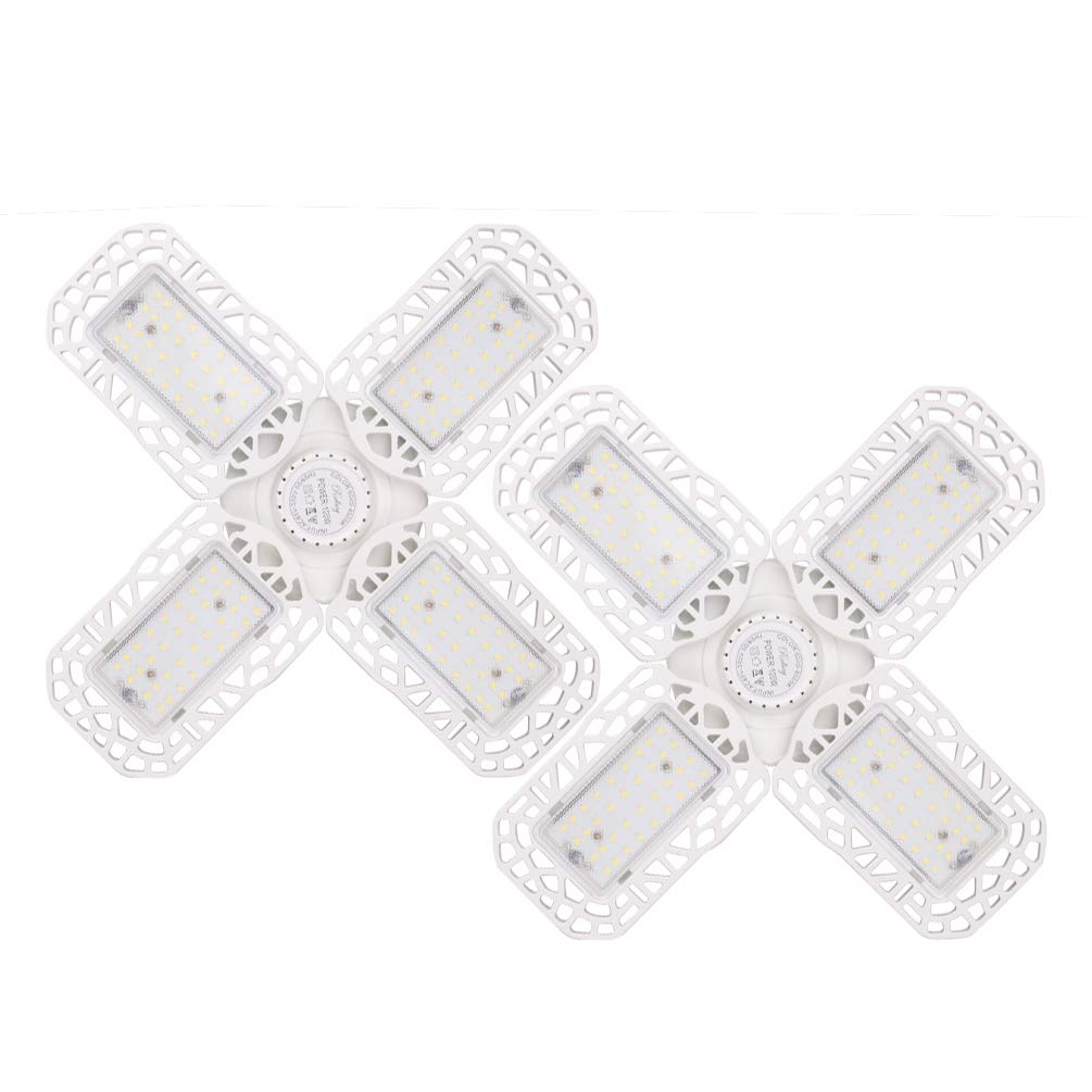 Aipsun 100W LED Garage Ceiling Light 2-Pack, 10000 Lumens Deformable E26/E27 Base with Adjustable Panels - Bright Lighting for Workshops, Basements & Storage Areas