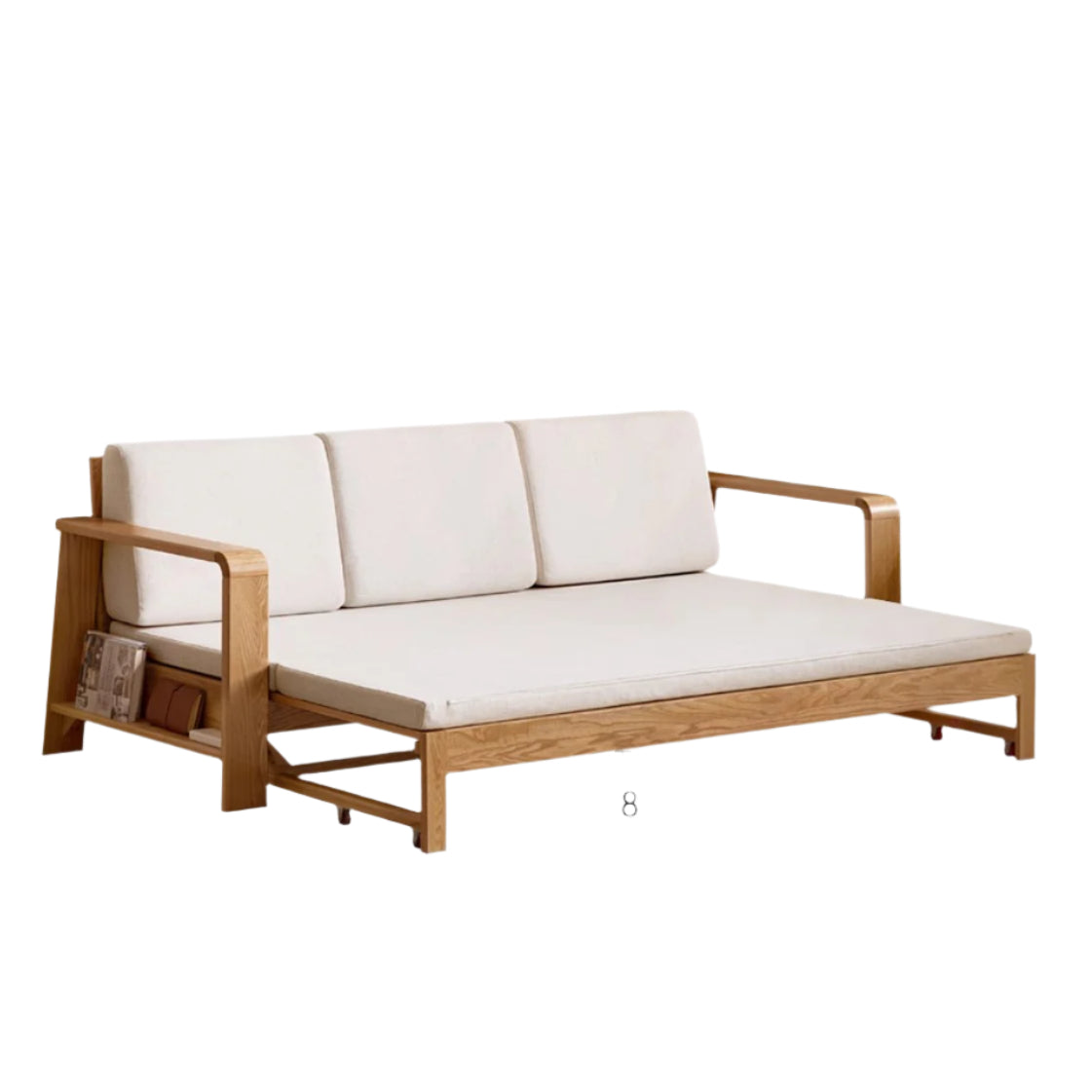 Oak Solid Wood Nordic Telescopic Sofa Bed - Space Saving Convertible Couch for Small Apartments & Guest Rooms | Modern Scandinavian Furniture for Living Room & Studio