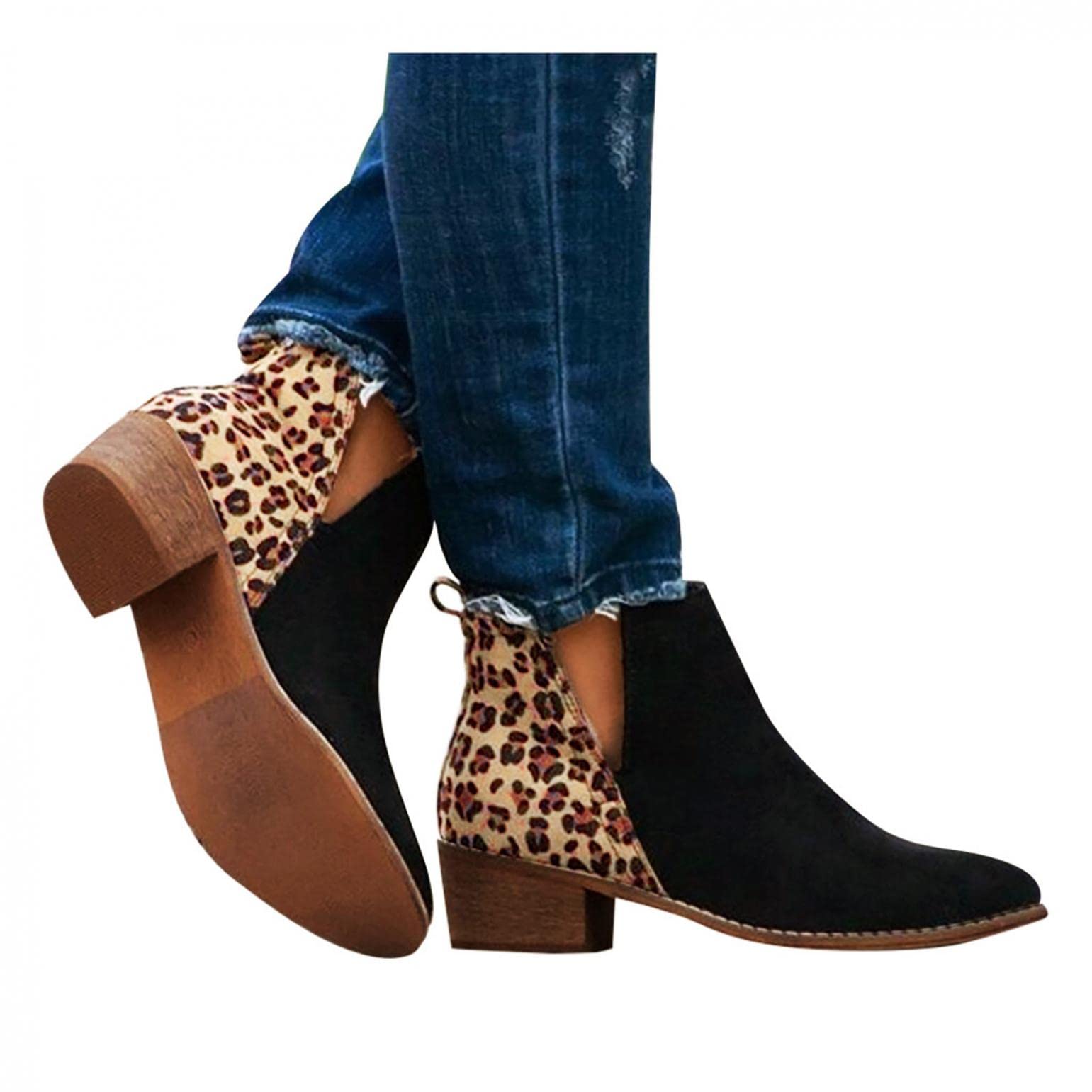 UOCUFY Women's Ankle Boots with Cutout Design, Pointed Toe & Chunky Heel - Stylish Short Booties for Casual Outings, Office Wear & Night Out