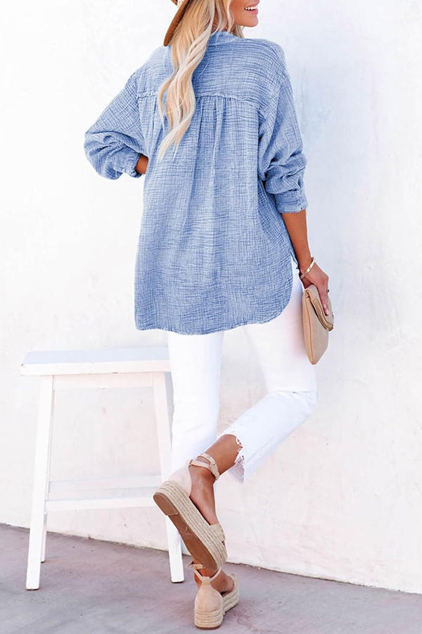 Elegant Solid Color Long Sleeve Pleated Button Loose Blouse for Women | Casual Office Wear & Spring Outfits