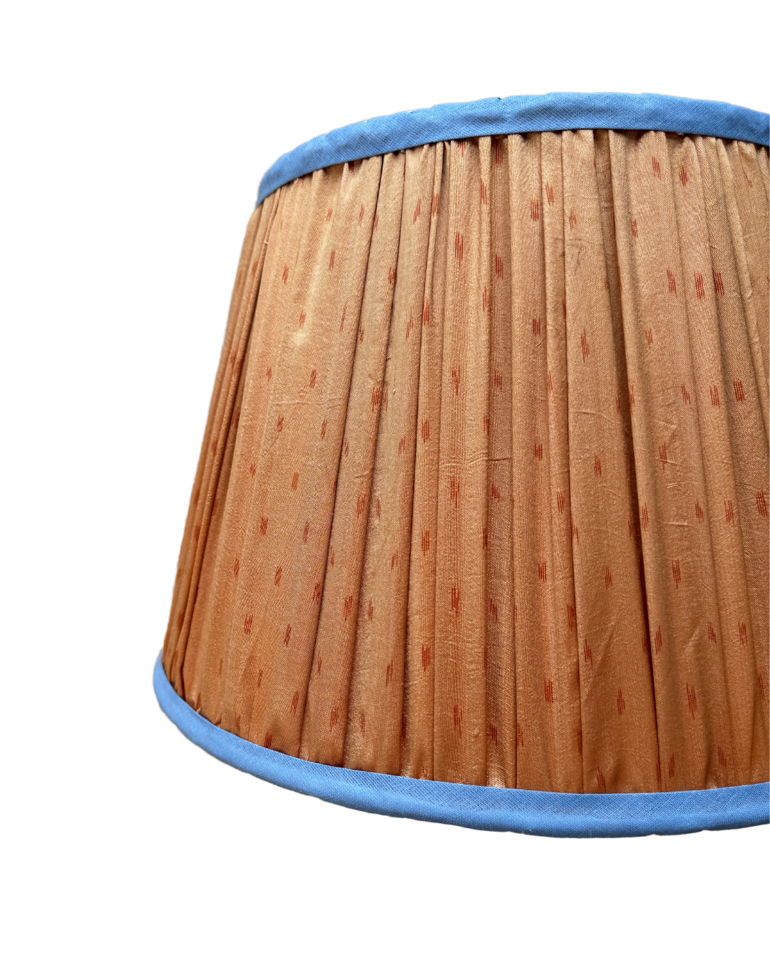 36cm Orange Silk Sari Lampshade with Blue Trim - Elegant Handmade Home Decor for Living Room, Bedroom & Boho Style Interior Design