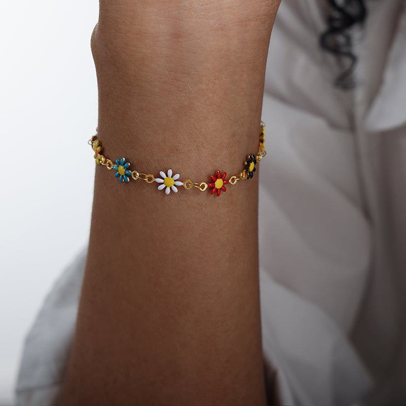Bohemian Flower Stainless Steel Jewelry Set for Women - Colorful Necklace & Bracelet Combo | Boho Chic Accessories for Casual Wear, Festivals & Beach Outfits