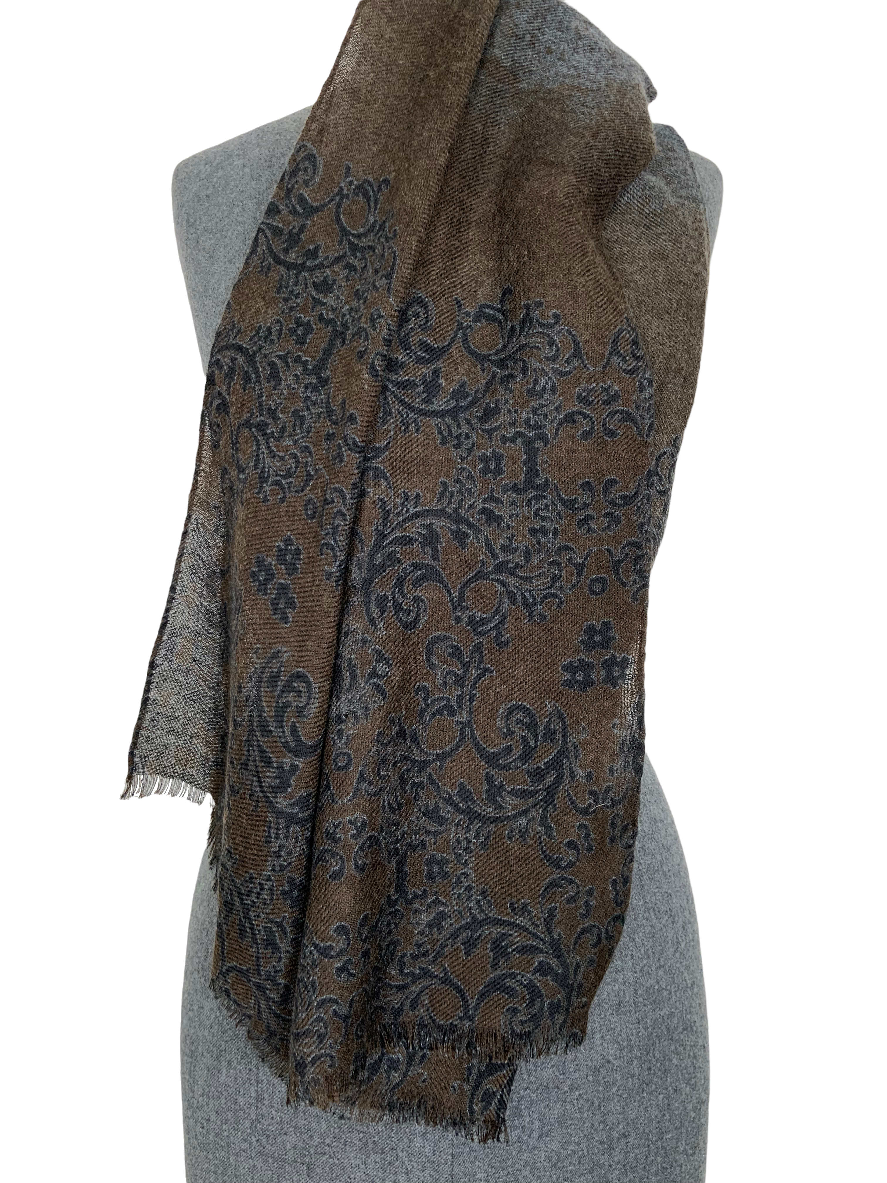 Loro Piana Floral Print Cashmere Scarf with Fringe - Soft Luxury Wrap for Women, Perfect for Winter Fashion, Office & Evening Outfits