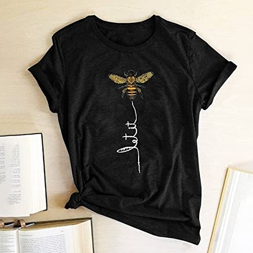 Pfvkeree Women's Cute Bee Graphic T-Shirt - Short Sleeve Funny 'Let It Bee' Print Summer Top | Casual Wear, Street Fashion, Gift Idea