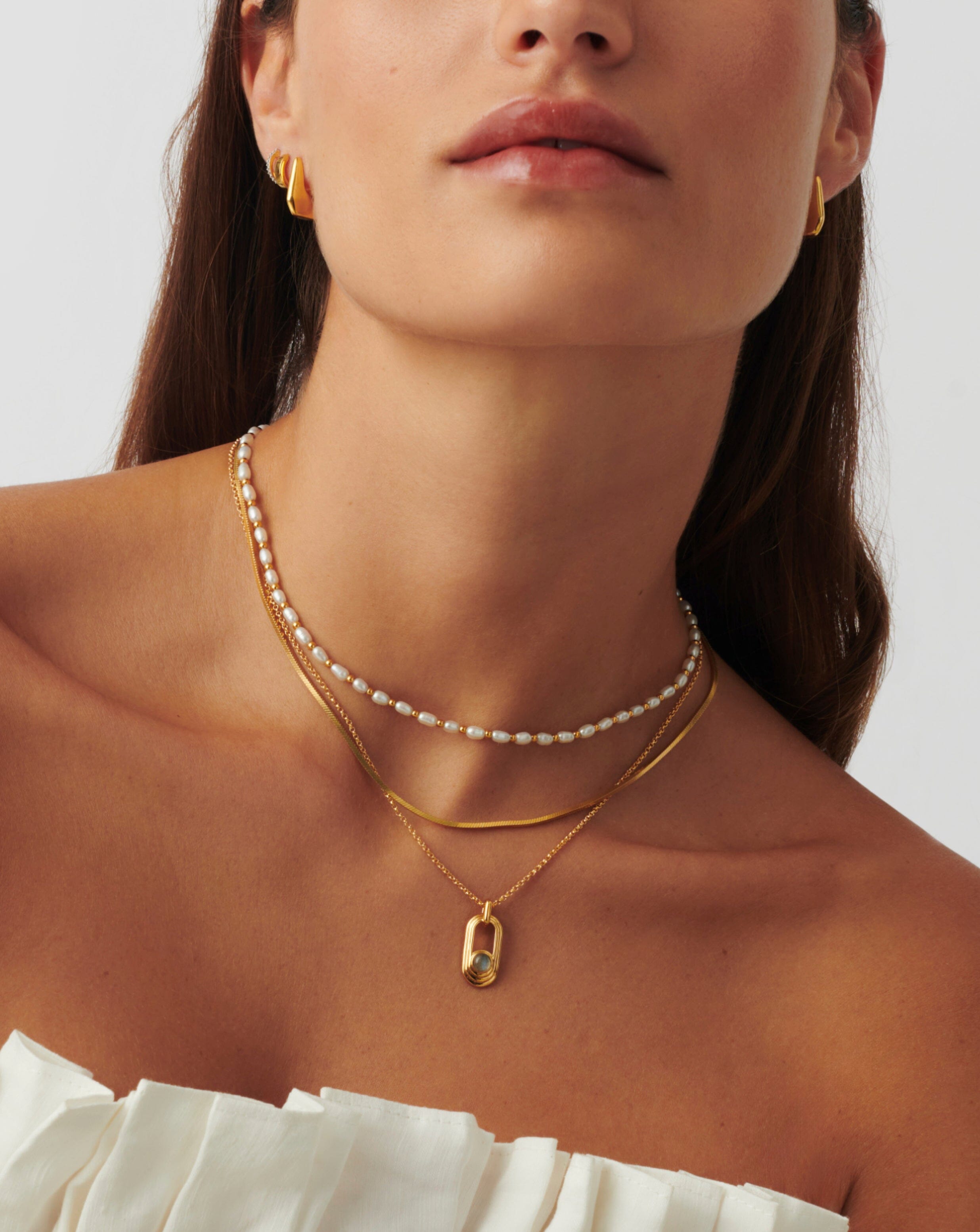 Zenyu Link Gemstone Ovate Pendant Necklace - 18k Gold Plated Labradorite Jewelry for Women | Elegant Gift for Birthday, Anniversary & Special Occasions