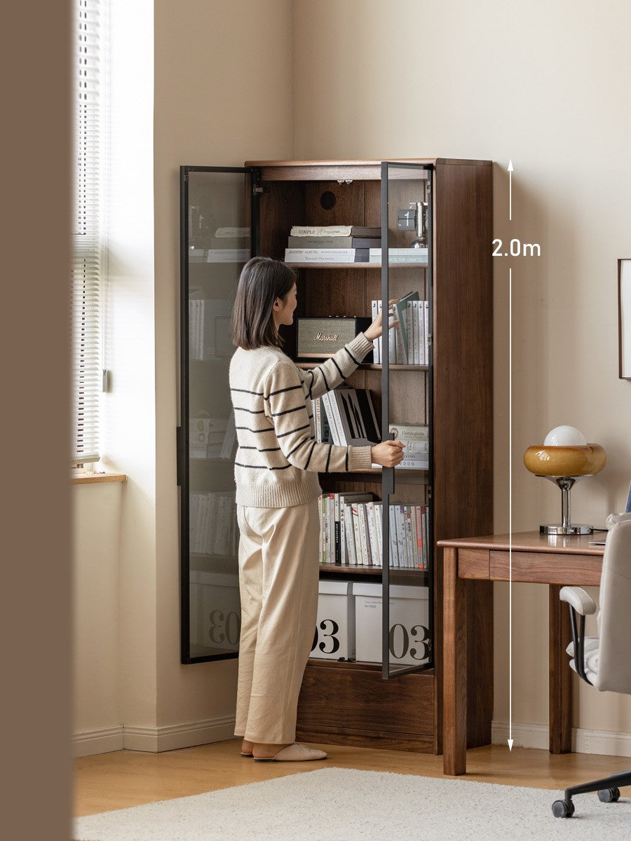 Black Walnut Solid Wood Bookcase - Free Standing Adjustable Bookshelf for Living Room, Office & Study | Modern Home Storage Furniture