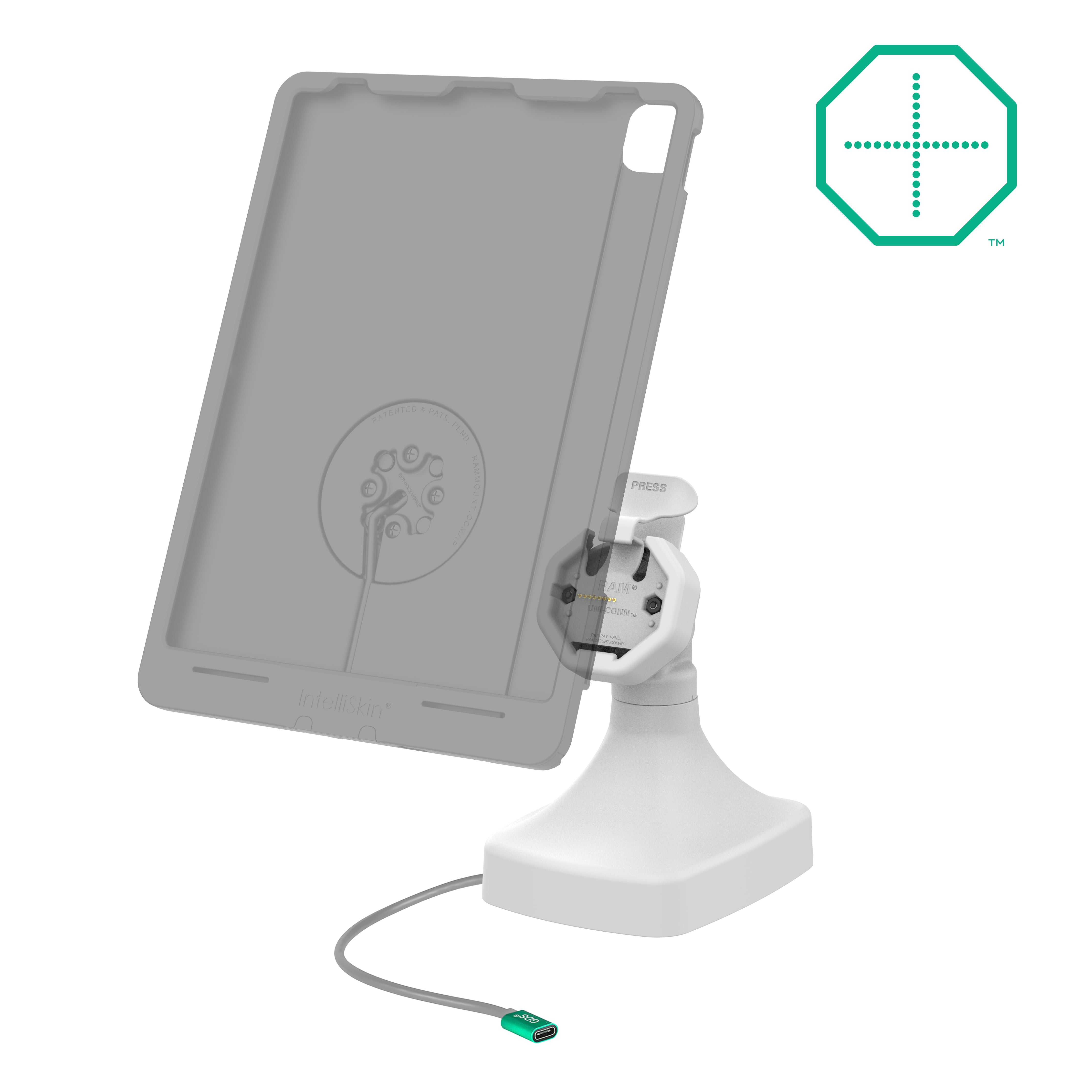 GDS® Uni Conn™ Powered Tilt & Swivel Dock with USB-C 3.0 & Data Port - Gray (RAM GDS DOCK D14 U3C 2A GRY) - Perfect for Office Workstations & Home Desktops