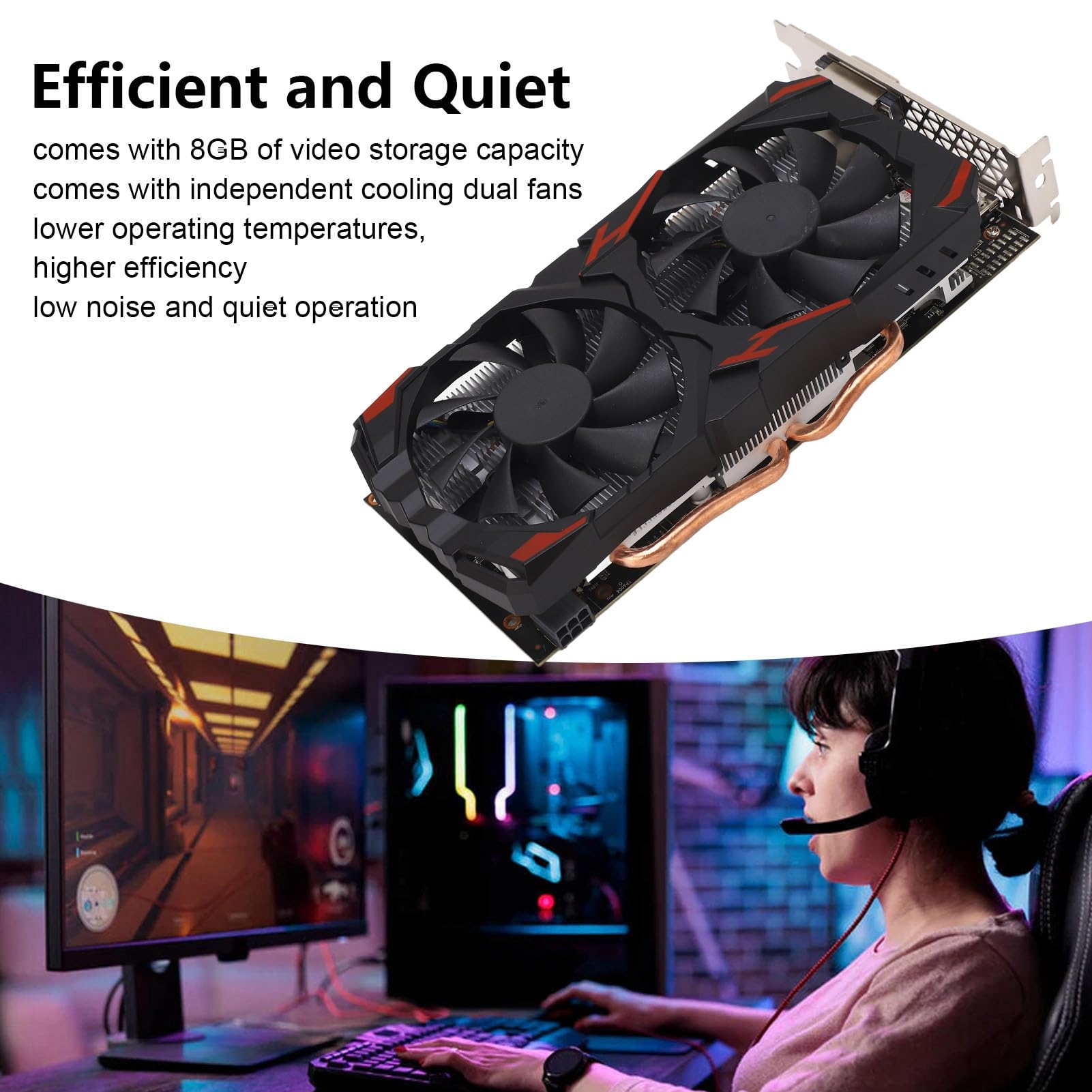 RX 580 8GB GDDR5 256-bit Gaming Graphics Card with Dual Fans - High Performance Desktop GPU for PC Gaming, Video Editing & Cryptocurrency Mining (580 8G D5)