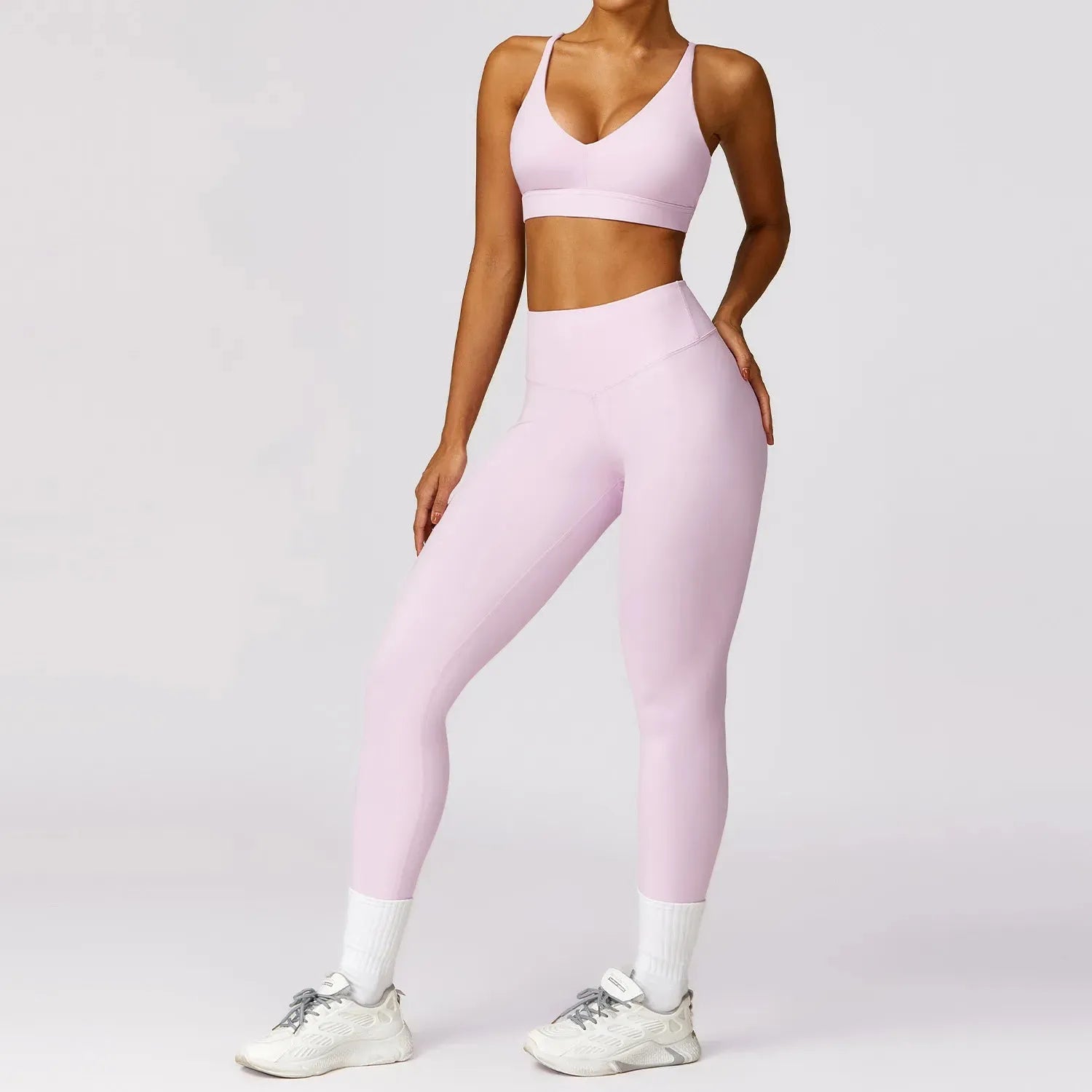 Women's 2-Piece Yoga Set - Short Sleeve Sports Bra & High Waist Gym Leggings - Workout Outfit for Fitness, Yoga & Activewear | Perfect for Gym, Running & Home Exercise