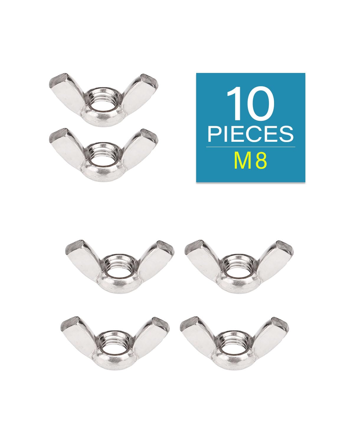 304 Stainless Steel M8 Wing Nuts (Pack of 10) - Corrosion Resistant Hardware for DIY, Home Repair & Industrial Use - Perfect for Plumbing, Machinery & Automotive Applications