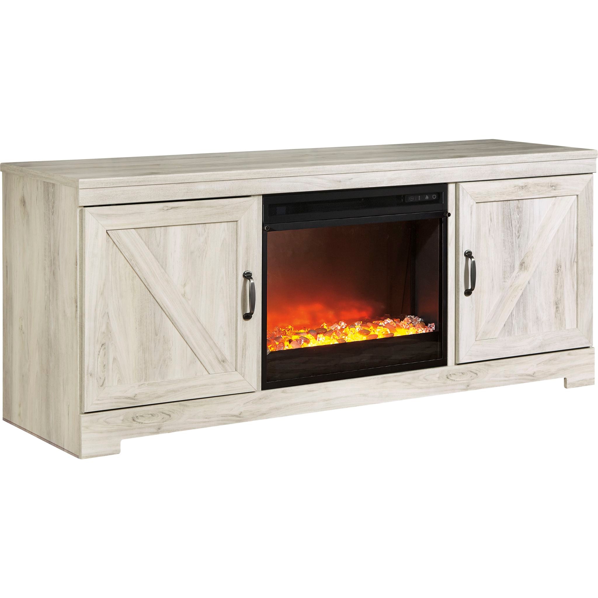 Bellaby Entertainment Unit with Fireplace - White Wash TV Stand with Electric Fireplace, Modern Media Console for Living Room, Bedroom & Home Theater Setup