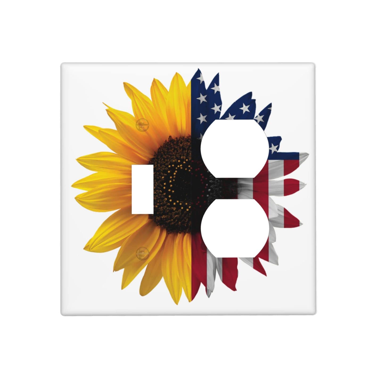 American Flag Sunflowers 2-Gang Light Switch Cover Decorative Wall Plate - Rustic Outlet Cover for Kitchen, Bedroom, Living Room & Office Decor | Durable Electrical Switch Plate for Home Art Decoration