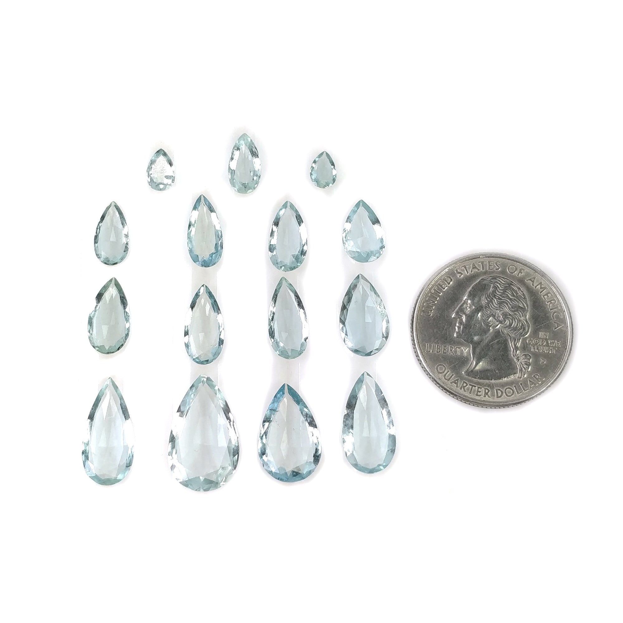 Natural Untreated Blue Aquamarine Gemstone Rose Cut - 23.55cts Pear Shape (6.5*4mm to 18*10.5mm) 15pcs | Jewelry Making, Engagement Rings & Healing Crystals