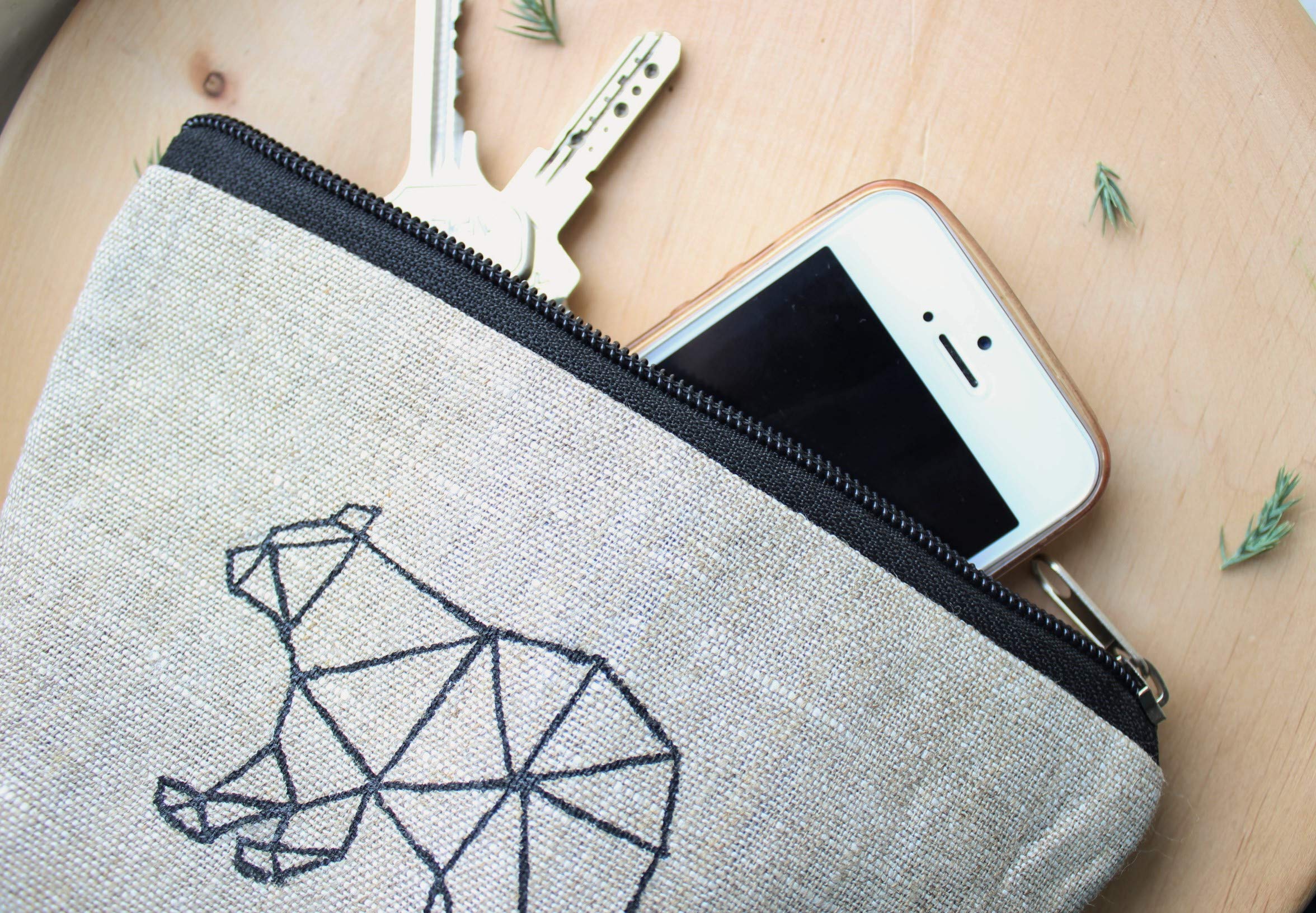 Small Linen Makeup Bag for Women - Hand Painted Cosmetic Pouch with Zip Closure, Perfect for Bridesmaids, Travel & Daily Essentials | Mama Bear Cosmetics