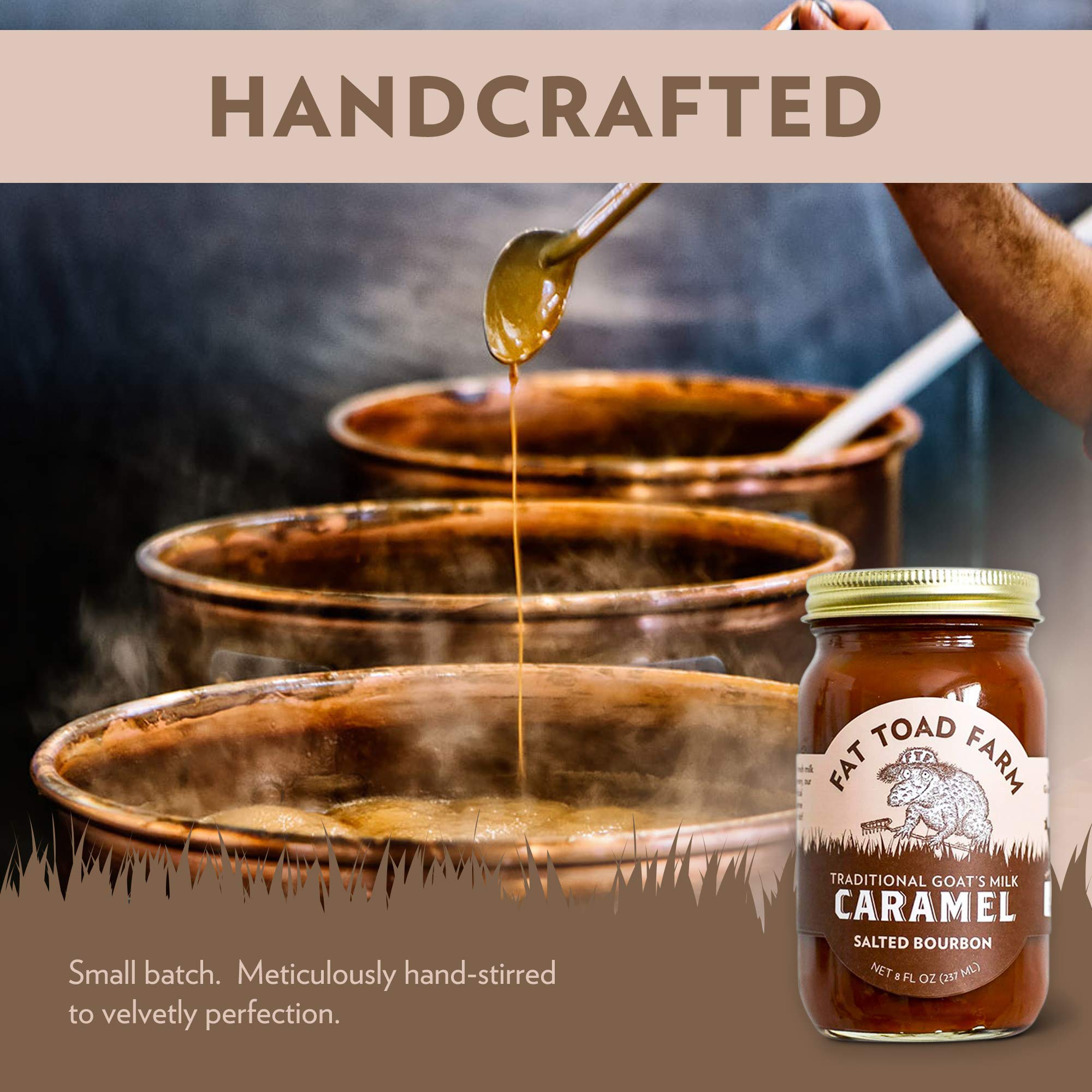Fat Toad Farm Traditional Goat’s Milk Caramel Sauce - Salted Bourbon Flavor, 8oz Glass Jar (2-Pack), Gluten Free, Gourmet Dessert Topping for Ice Cream, Pancakes & Coffee
