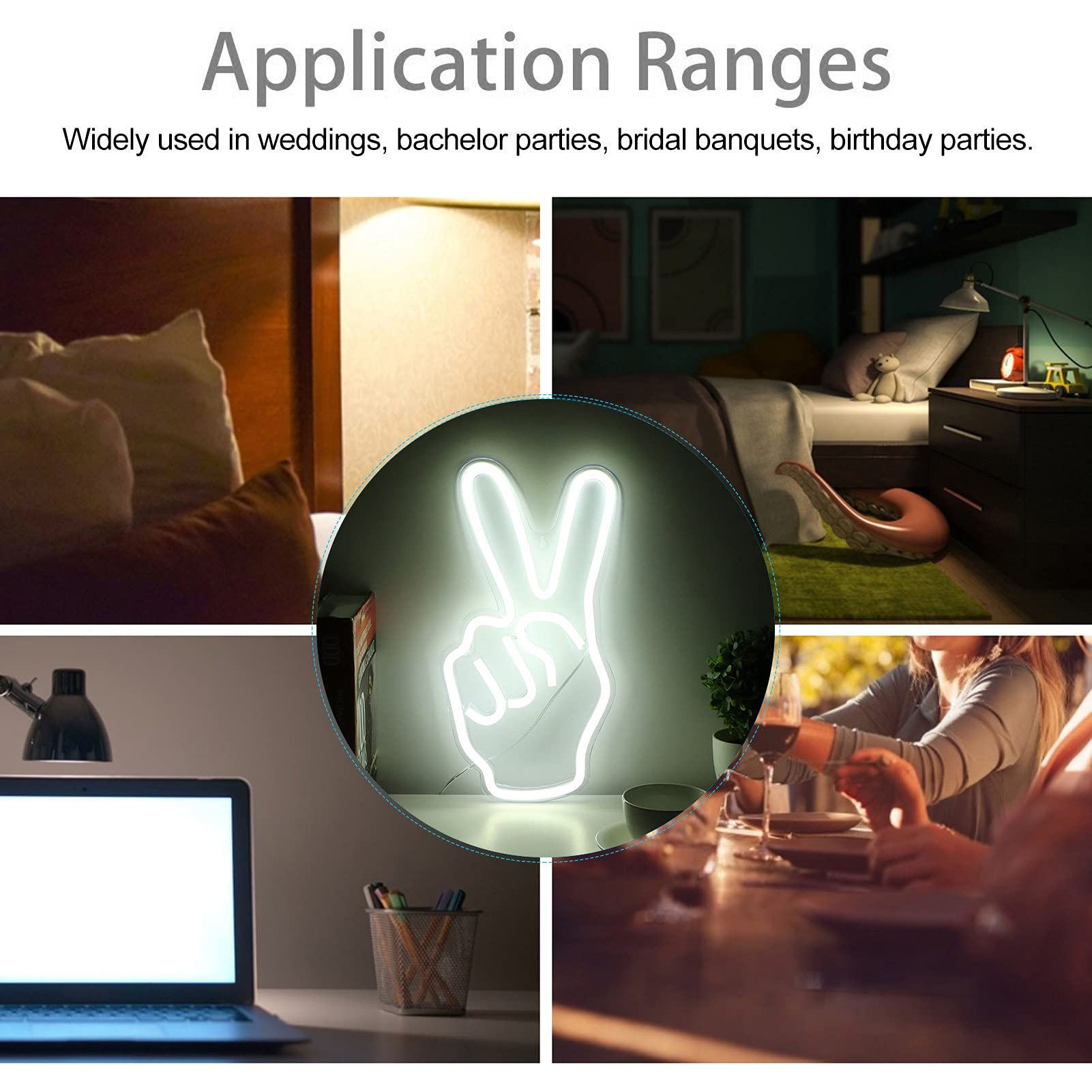 Garosa LED Peace Sign Neon Light - USB Powered Neon Sign for Bedroom, Living Room, Game Room & Kids Room Decor - Creative Victory Gesture Wall Lamp for Shelves, Cabinets & Party Decorations