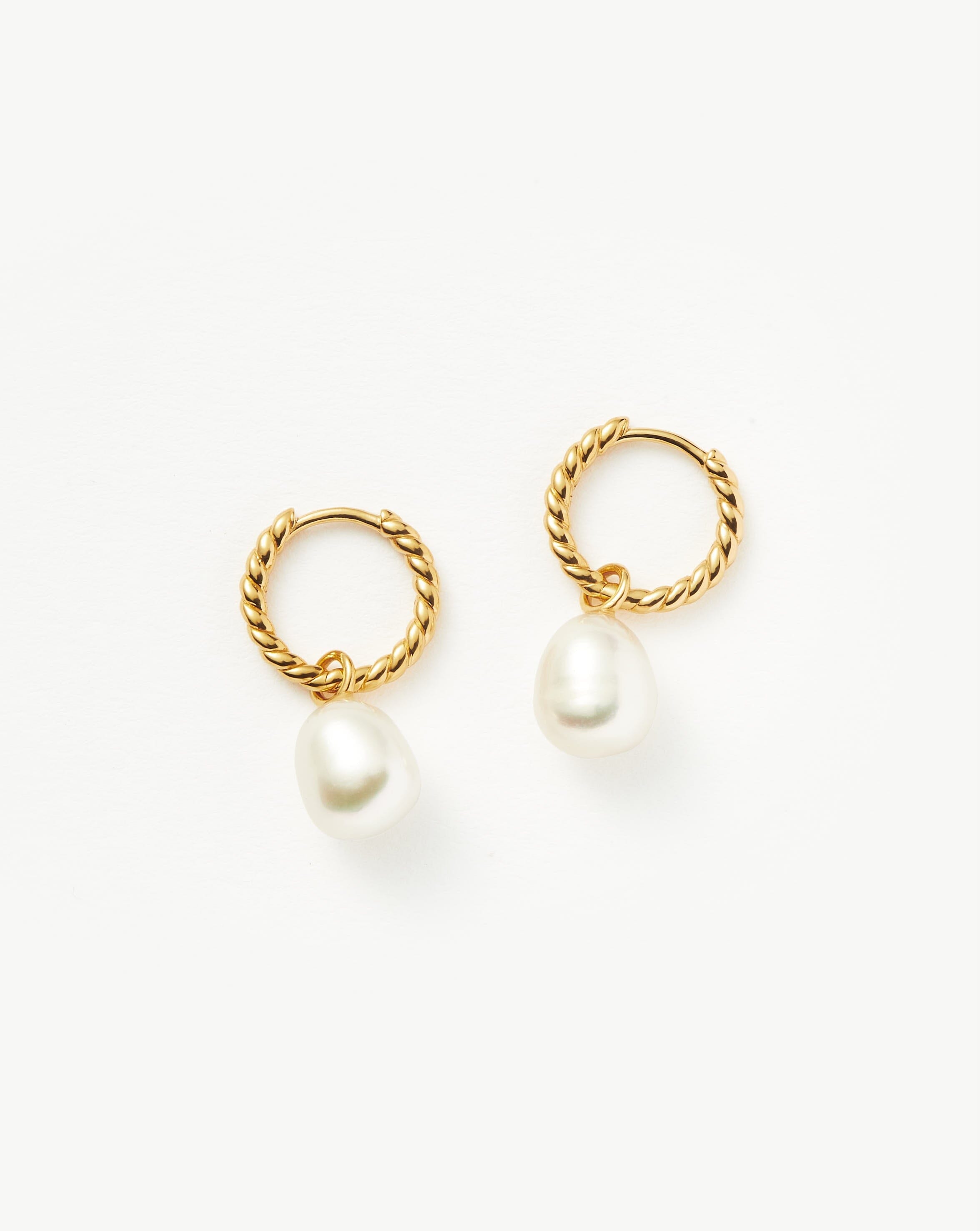 Elegant Pearl Twisted Small Drop Hoop Earrings - 14K Gold Plated Vermeil with Freshwater Pearls | Dainty Jewelry for Women, Gift for Her, Perfect for Weddings, Parties & Everyday Wear