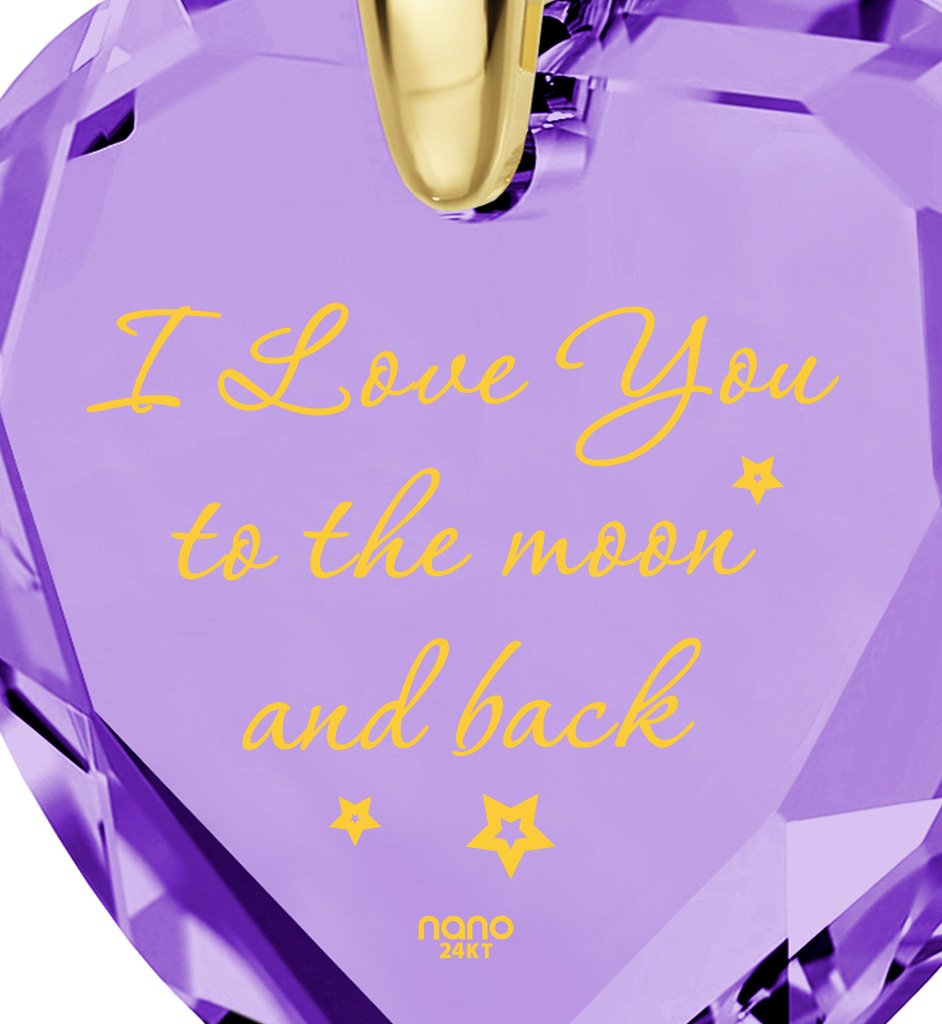 18K Gold Plated Heart Necklace - 'I Love You to The Moon and Back' Engraved Pendant with Cubic Zirconia, 18 Inch Gold Filled Chain - Perfect Birthday Gift for Her, Anniversary Present, Valentine's Day Jewelry