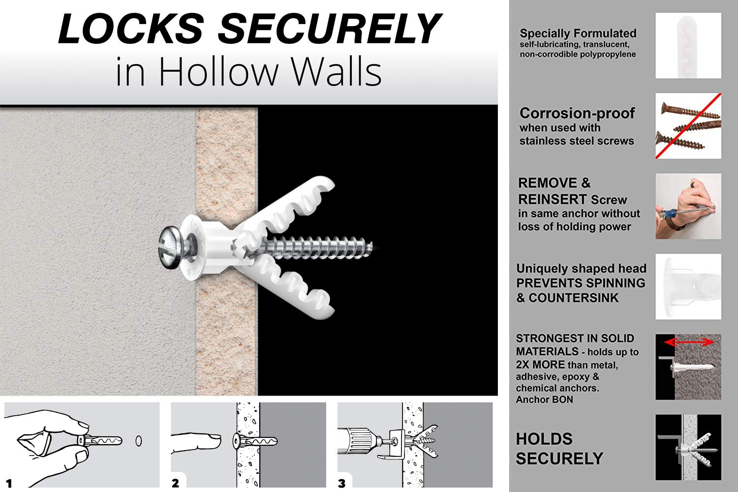 Heavy Duty Toggle Anchor Kit - 44-Piece for Drywall & Concrete - Secure TV, Shelves & Cabinets