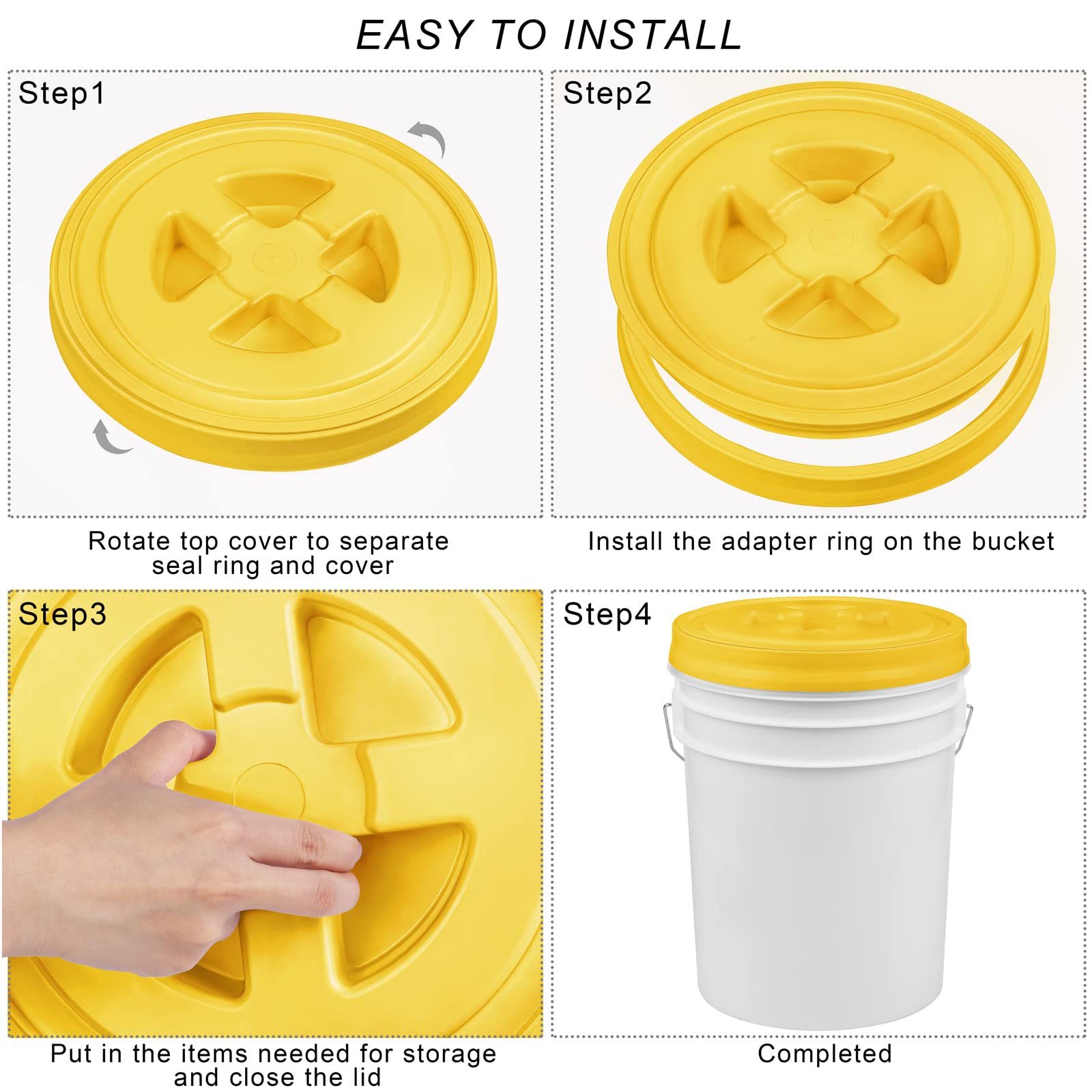 Aodaer 3-Piece 5 Gallon Bucket Lids - Screw Top Plastic Storage Lids for Pet Food, Grains, Paint & Coatings - Leak-Proof & Airtight Seal - Yellow, Blue, Orange - Ideal for Home Storage, Farm Use & DIY Projects