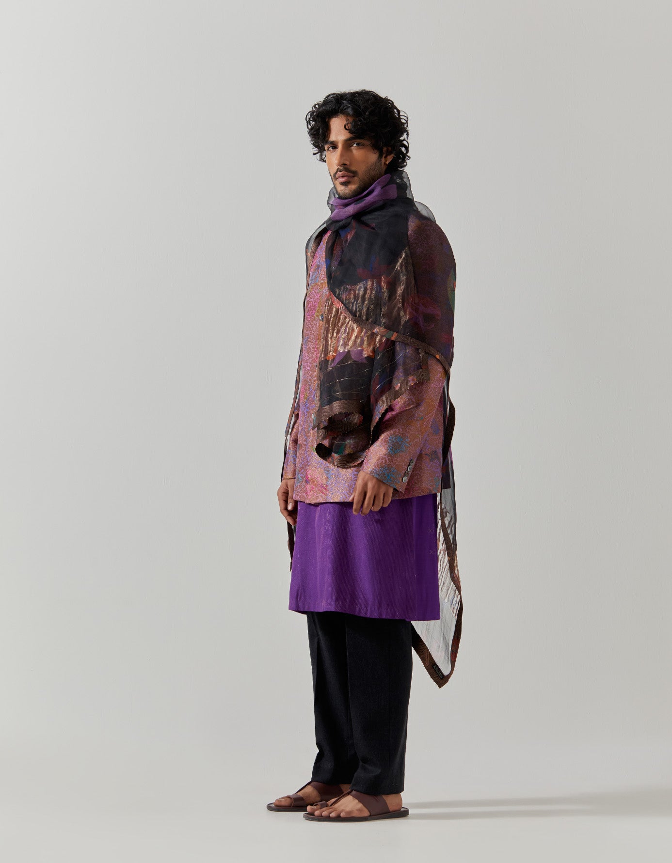 Elegant Dupatta Chanderi Silk Scarf - Midnight Vineyard Design - Perfect for Weddings, Parties & Festive Occasions