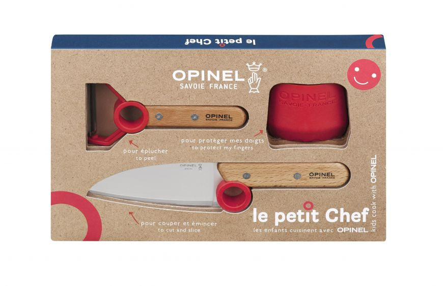 Opinel Mini Chef Kids Kitchen Knife Set - 3-Piece Safe Cooking Tools with Peeler & Finger Guard for Children | Perfect for First Cooking Lessons & Family Meal Prep