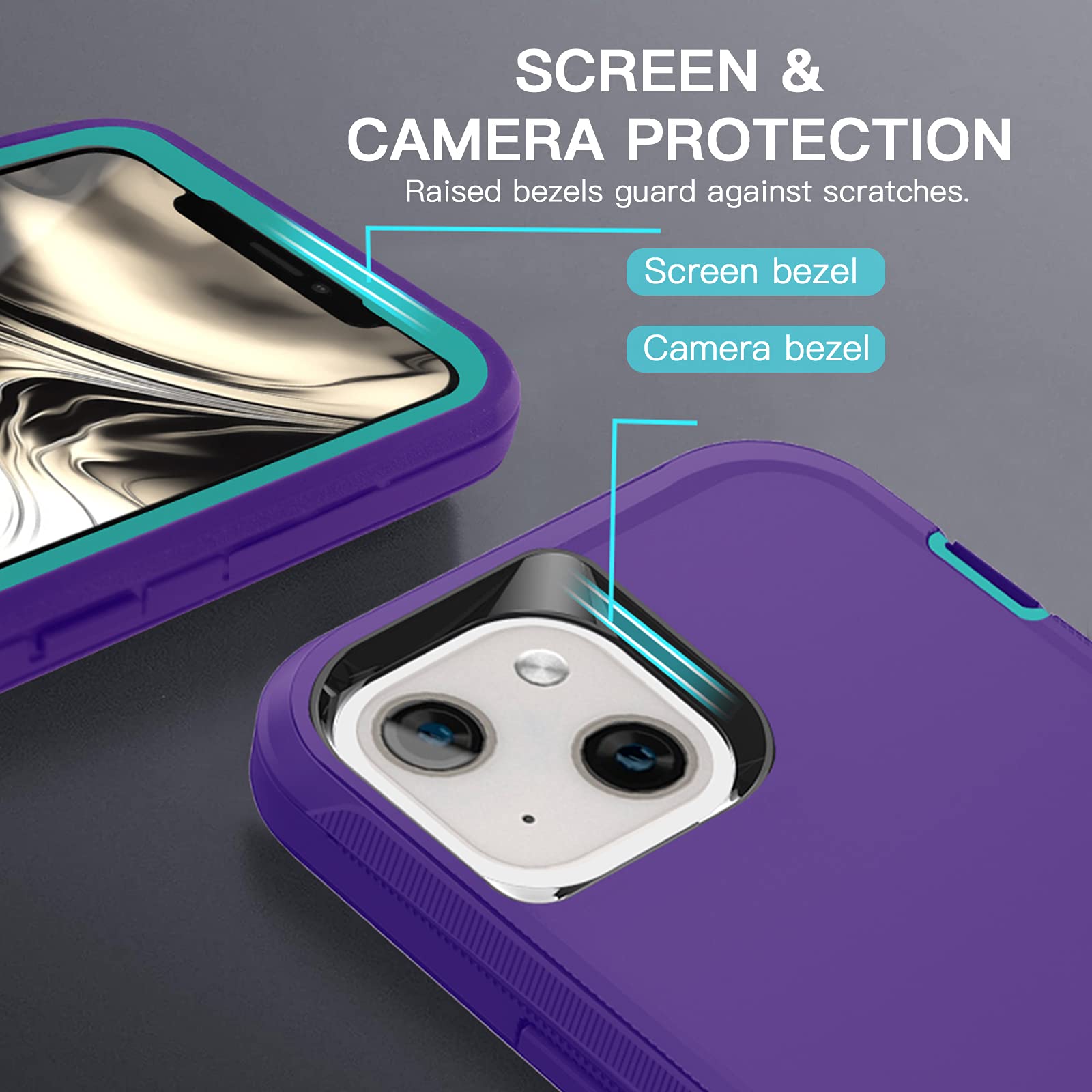 AICase Heavy Duty Military Grade Shockproof iPhone 13/14 Case with Belt Clip Holster & Screen Protector - Full Body Protection, Dustproof & Drop Proof Rugged Phone Cover (Purple) - Perfect for Construction, Outdoor Adventures & Active Lifestyles