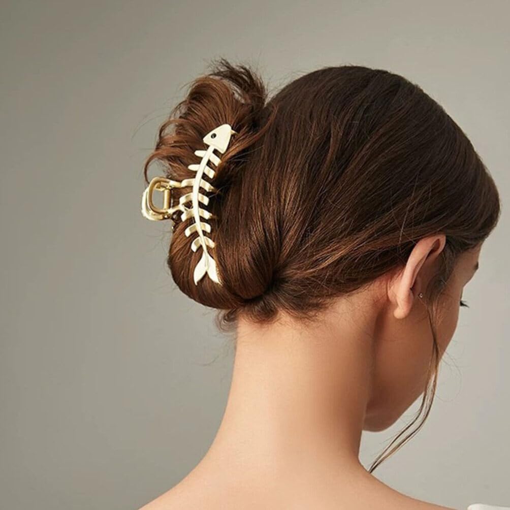EXCLUZO 3-Pack Metal Fishbone Hair Clips - Large Non-Slip Jaw Clips for Women with Thick or Thin Hair | Perfect for Updos, Ponytails & Everyday Hairstyles