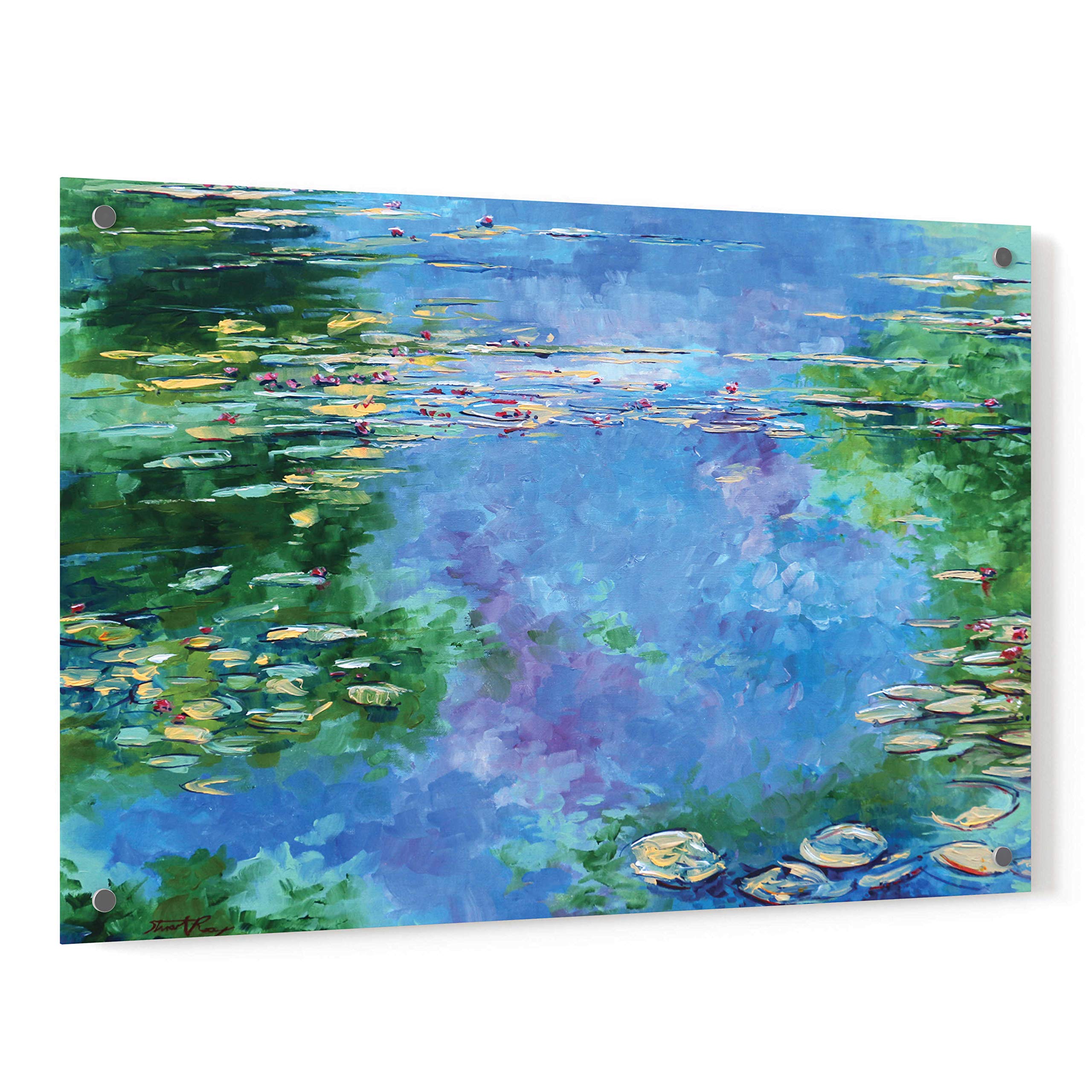 Stuart Roy 'Water Lilies III' Acrylic Glass Wall Art - 36x24 Inches, Modern Abstract Painting for Living Room, Bedroom & Office Decor