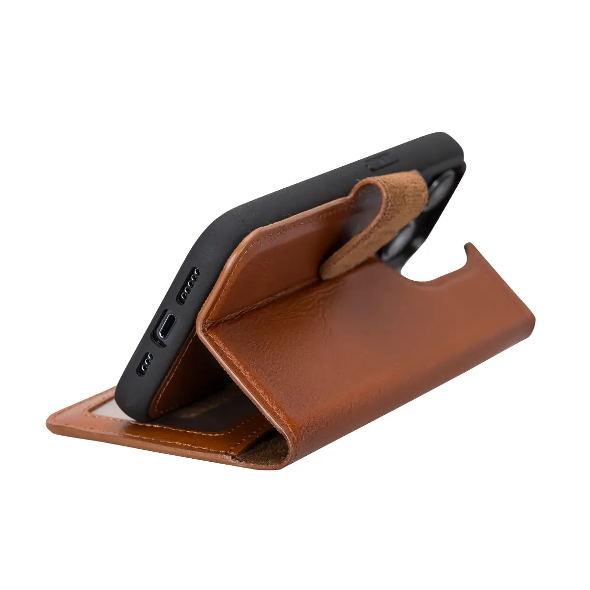 Premium Burnished Tan Leather Wallet Case for iPhone 14 Pro - Slim Protective Cover with Card Slots | Perfect for Everyday Use, Travel & Business