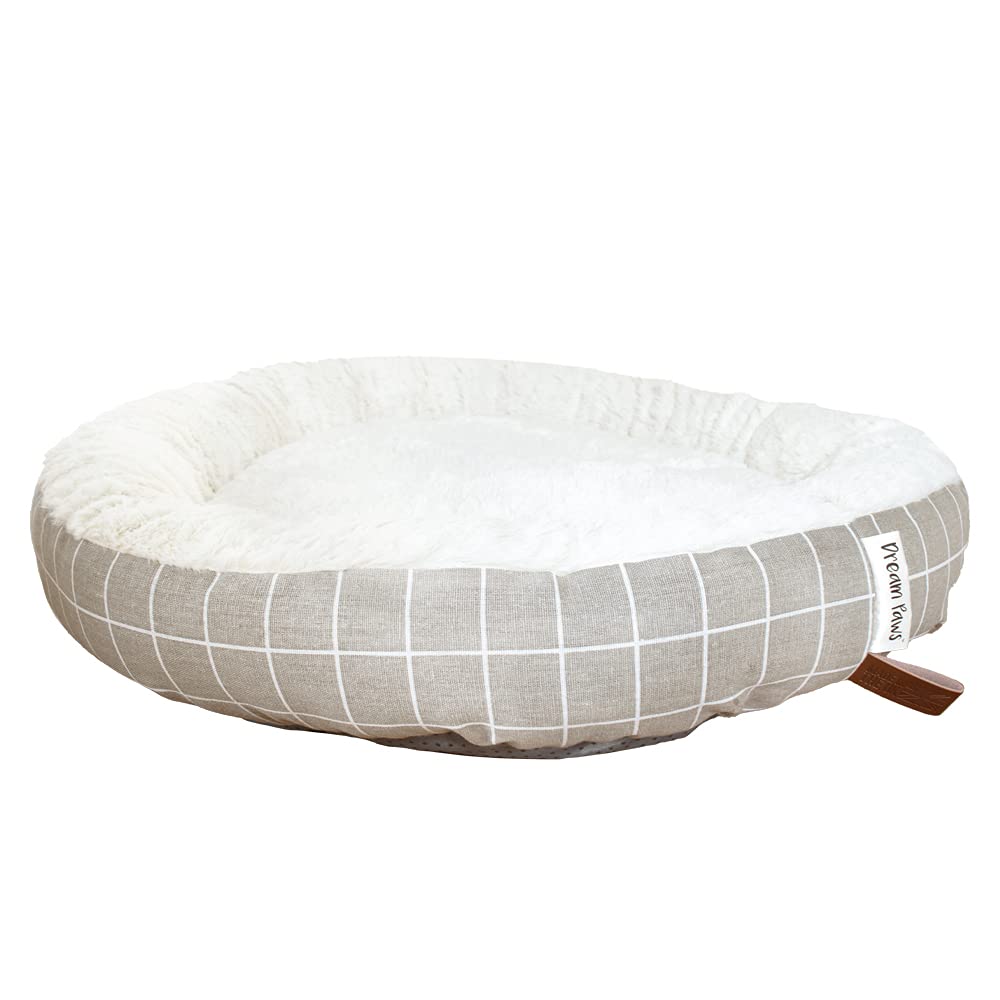 Cozy Donut Dog Bed - Warm Plush Circular Pet Bed for Cats & Dogs, 63cm Diameter Grey Round Bed - Perfect for Indoor Lounging & Cuddling