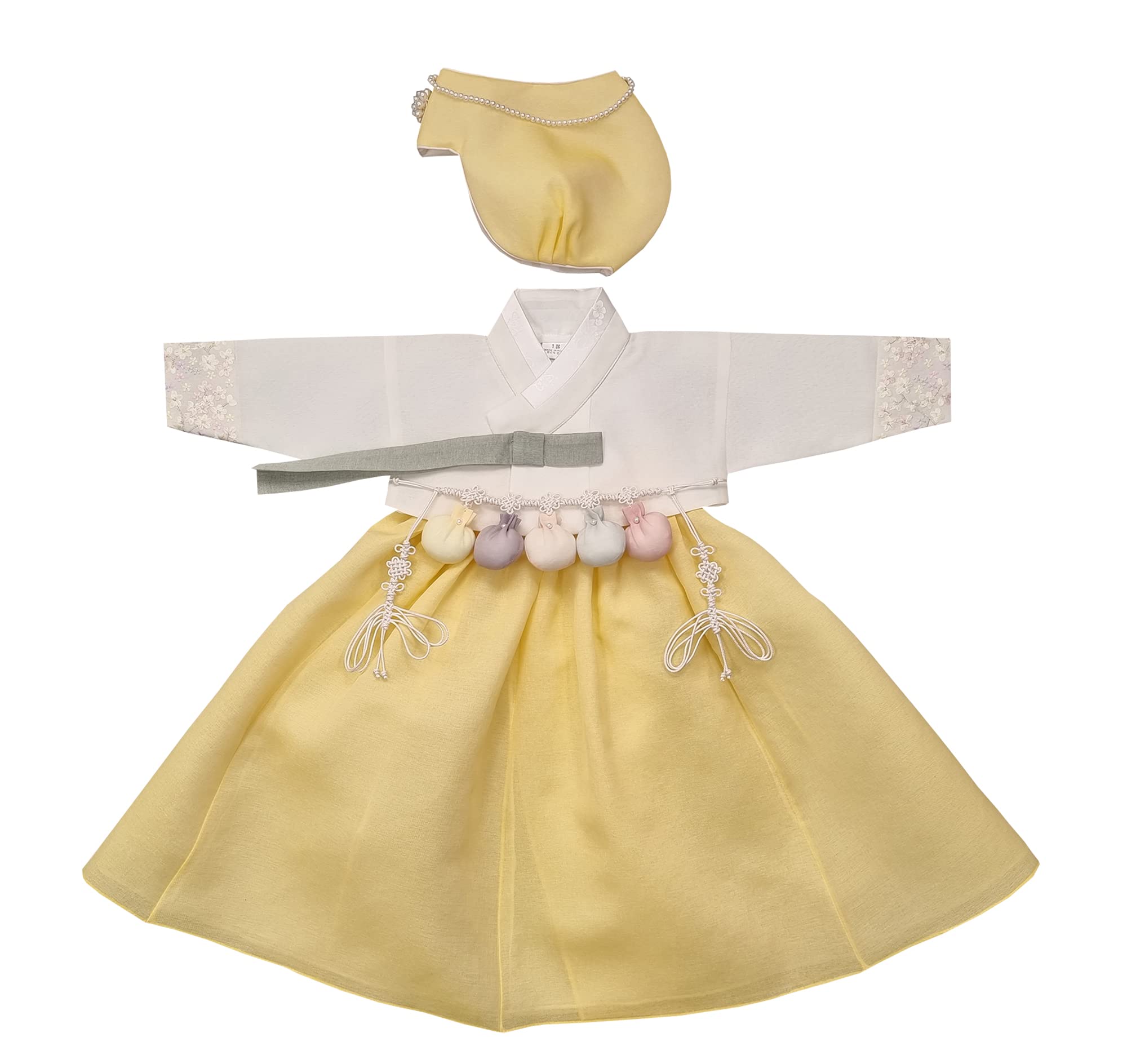 Korean Traditional Hanbok Dress for Baby Girls - White & Yellow Dol Hanbok for 100 Days & 1st Birthday Celebrations - Perfect for Doljanchi, Korean Cultural Events & Photo Shoots