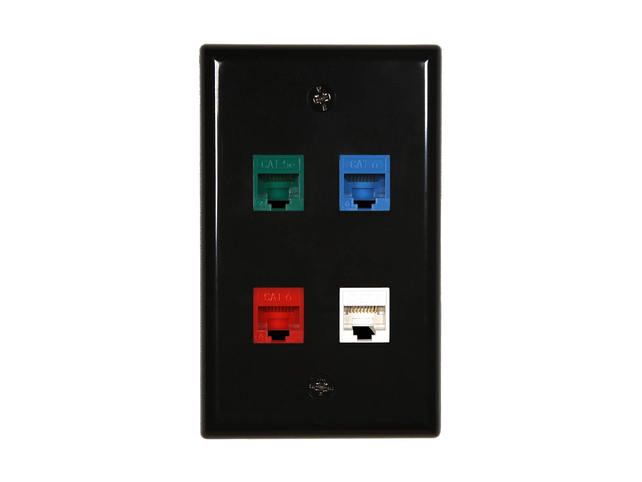4-Port Keystone Wall Plate - Black - High-Quality Network & Data Jack Faceplate for Home & Office Ethernet Installations
