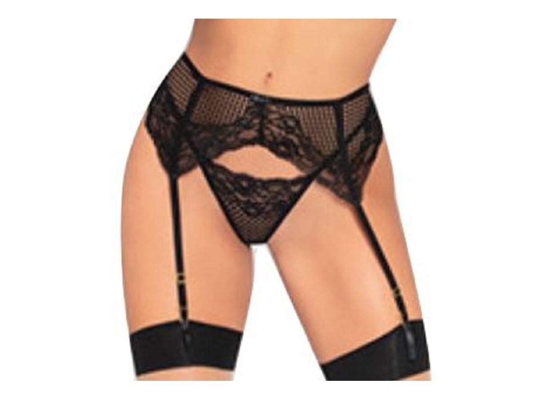 Seven Til Midnight Crochet Lace Garterbelt & G-String Set - Sexy Black Lingerie for Women | Perfect for Valentine's Day, Bridal Shower & Romantic Nights