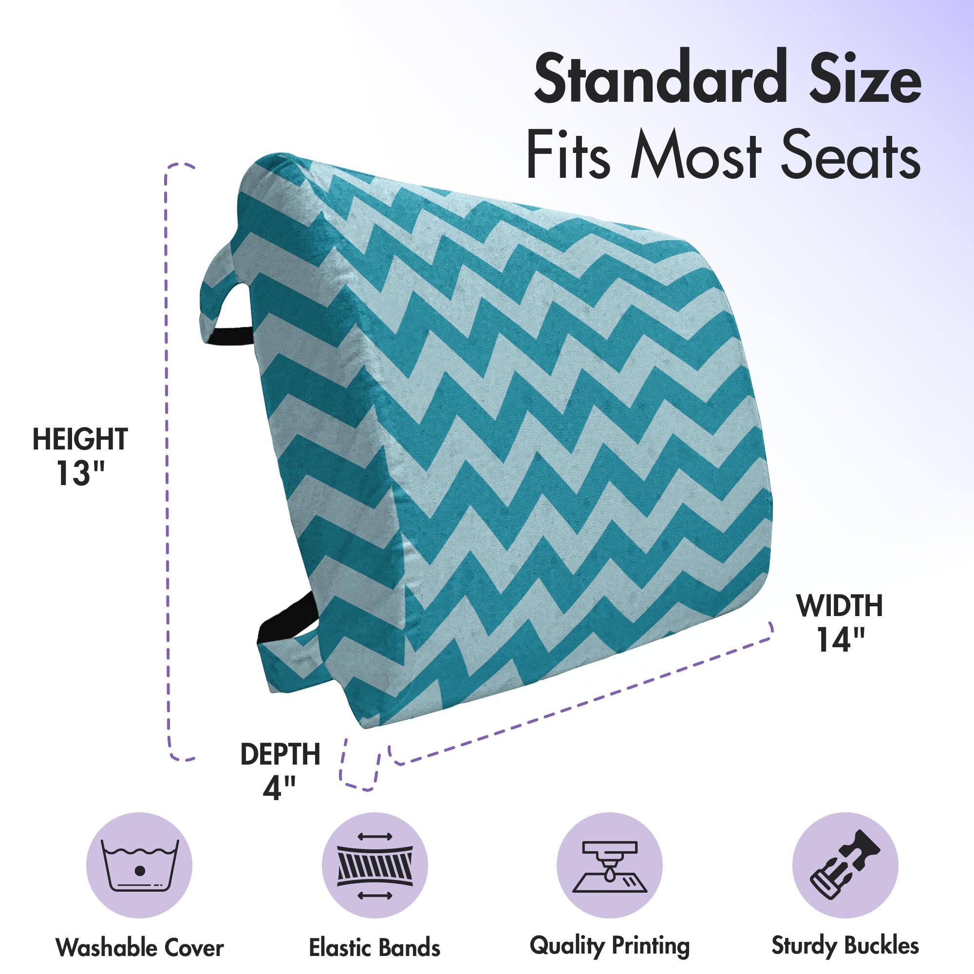 Ambesonne Chevron Lumbar Support Pillow - Ocean Wave Design, High Density Foam for Office Chair & Car Seat, 14x13 Inches, Teal Blue - Perfect for Back Pain Relief at Work or Long Drives