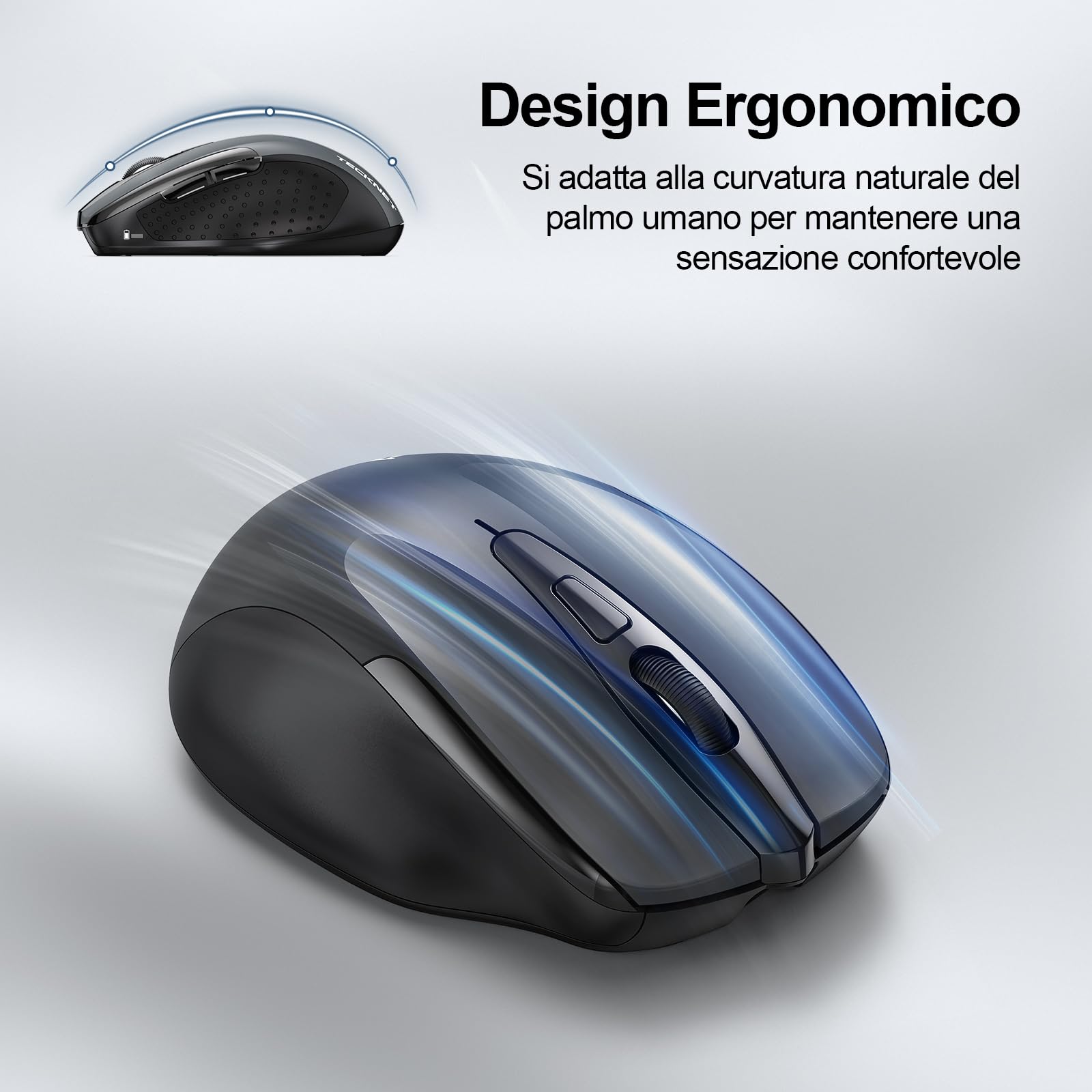 TECKNET Rechargeable Bluetooth Mouse, Wireless Silent Mouse with Tri-Mode (BT 5.0/3.0 + 2.4G), 4800 DPI Ergonomic Portable Mouse for Laptop, Mac OS, Android, Windows - Perfect for Office, Home & Travel Use
