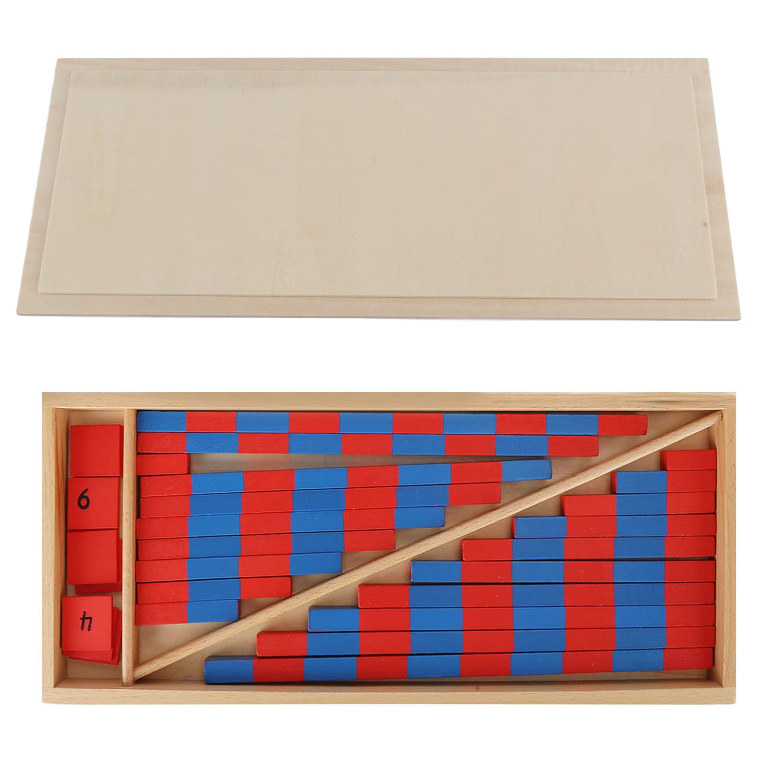 Montessori Math Toys - Cuisenaire Rods with Wooden Box, Blue Red Counting Rods & Number Tiles for Preschool Kids | Early Childhood Education, Homeschool & Classroom Learning Tools