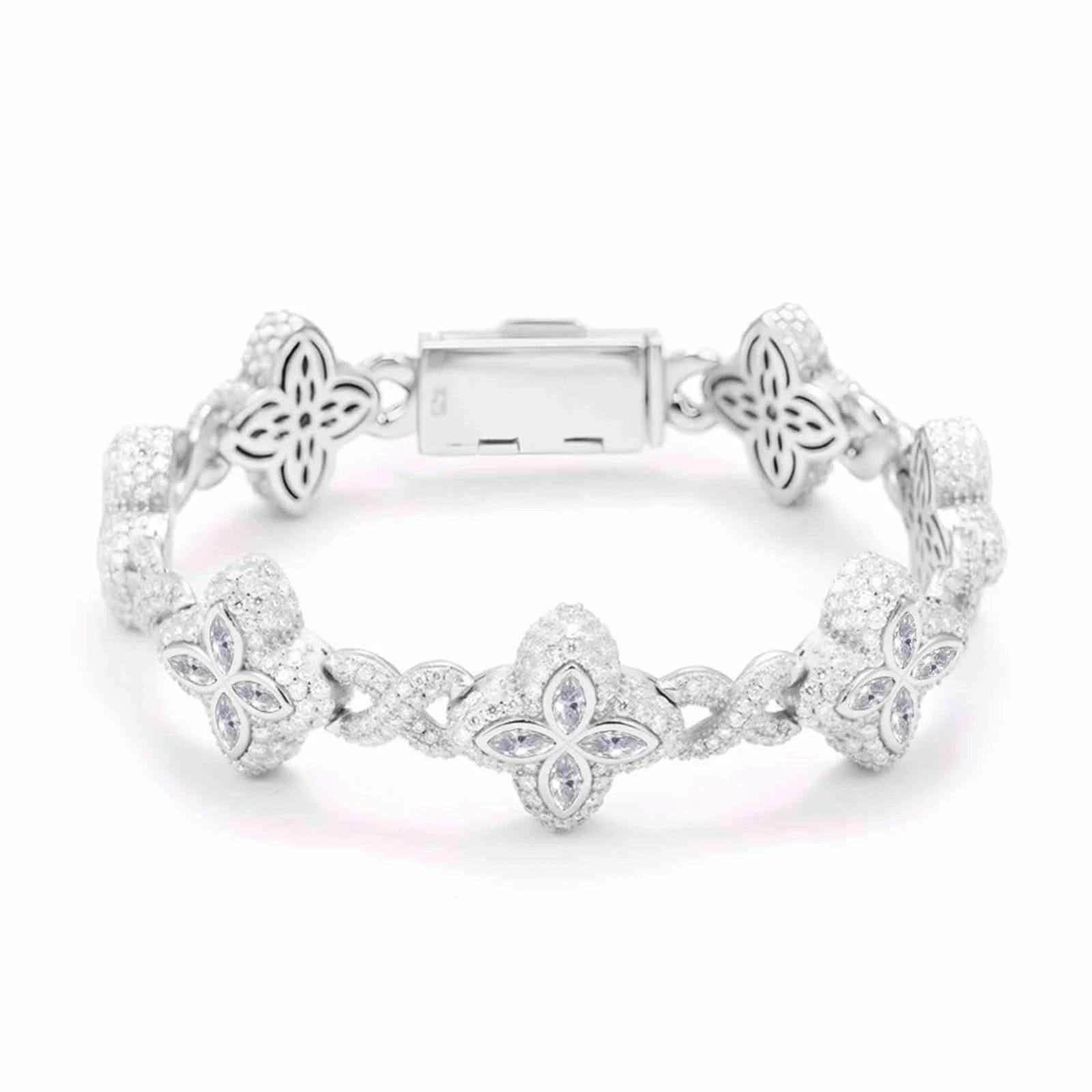 Moissanite Four Leaf Clover Infinity Link Bracelet for Women - 925 Sterling Silver Jewelry Gift for Birthday, Anniversary & Everyday Wear
