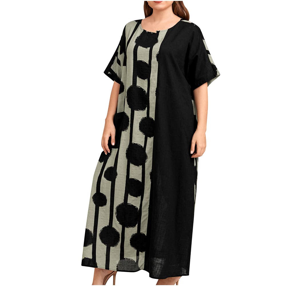 Women's Fashion Beach Print Loose Summer Dress - O-Neck Short Sleeve Casual Sundress for Vacation, Pool Party & Tropical Getaways