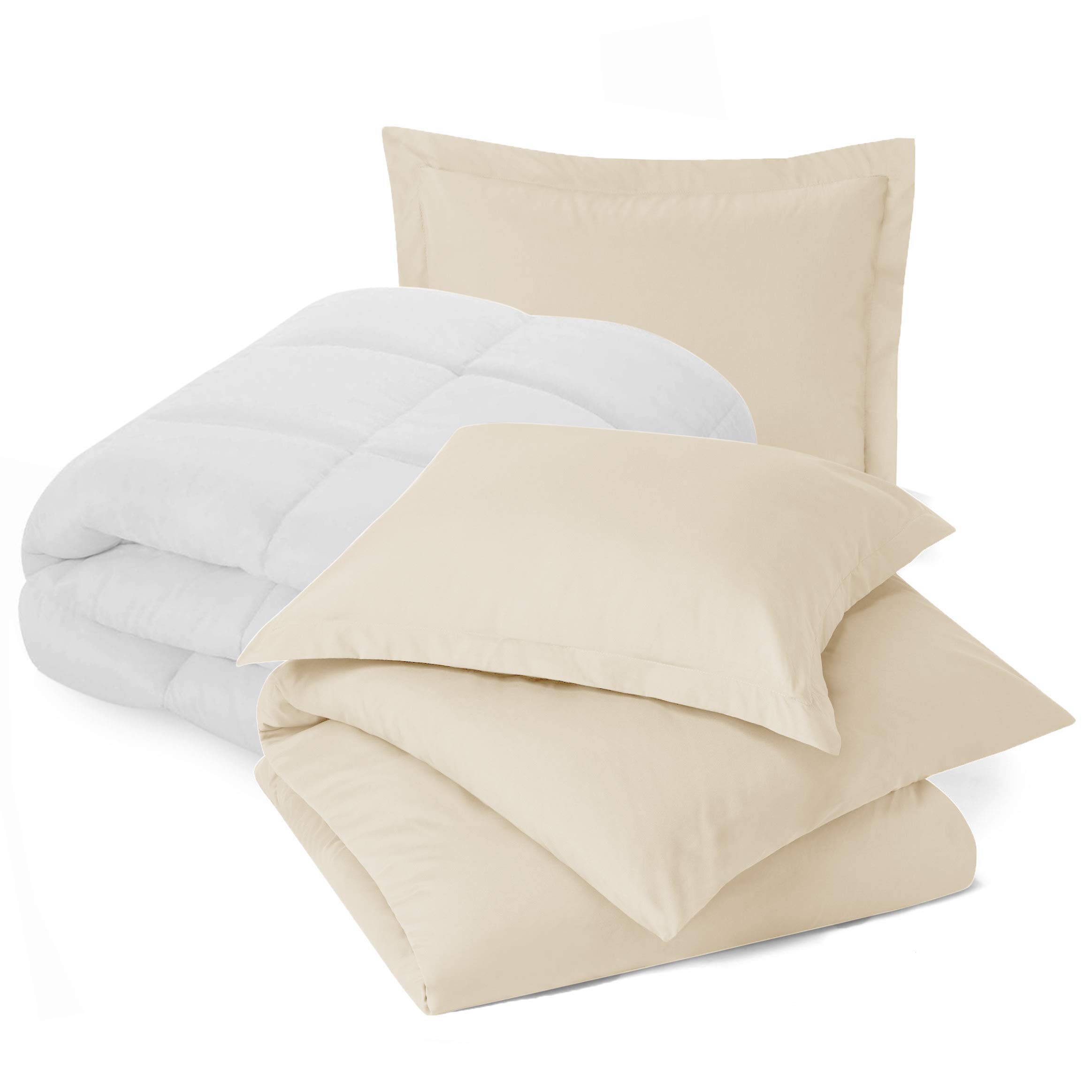 Premium Queen Size Bedding Set - Soft Microfiber Comforter Set with Duvet Cover & 2 Pillow Shams in Cream | Cozy Bedroom Upgrade for Hotels, Guest Rooms & Master Suites