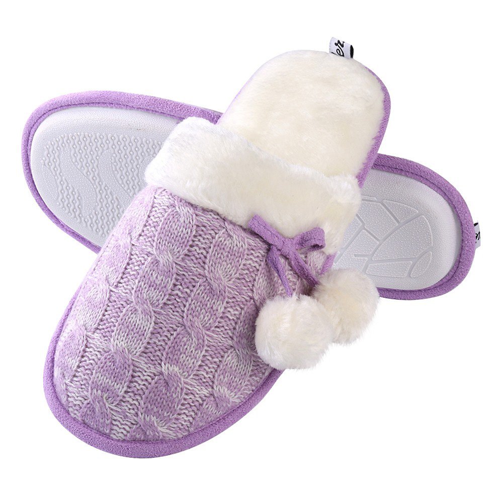 Women's Memory Foam Knit Slippers - Soft Indoor House Shoes with Breathable Weave Design for Home, Bedroom & Lounge Comfort (Pink/Blue/Gray) - Cozy Footwear for Relaxing, Yoga & Cold Winter Nights