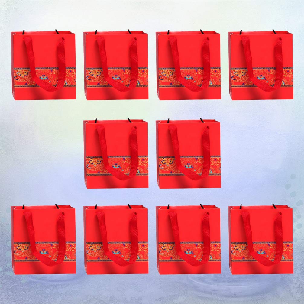 NUOBESTY 10pcs Chinese Zodiac Wrapping Paper Bags - Eco-Friendly Gift Packaging, Tote Bags for Lunar New Year, Birthday & Party Favors | Chinese Style Decorative Paper Bags for Gifts, Jewelry & Small Items