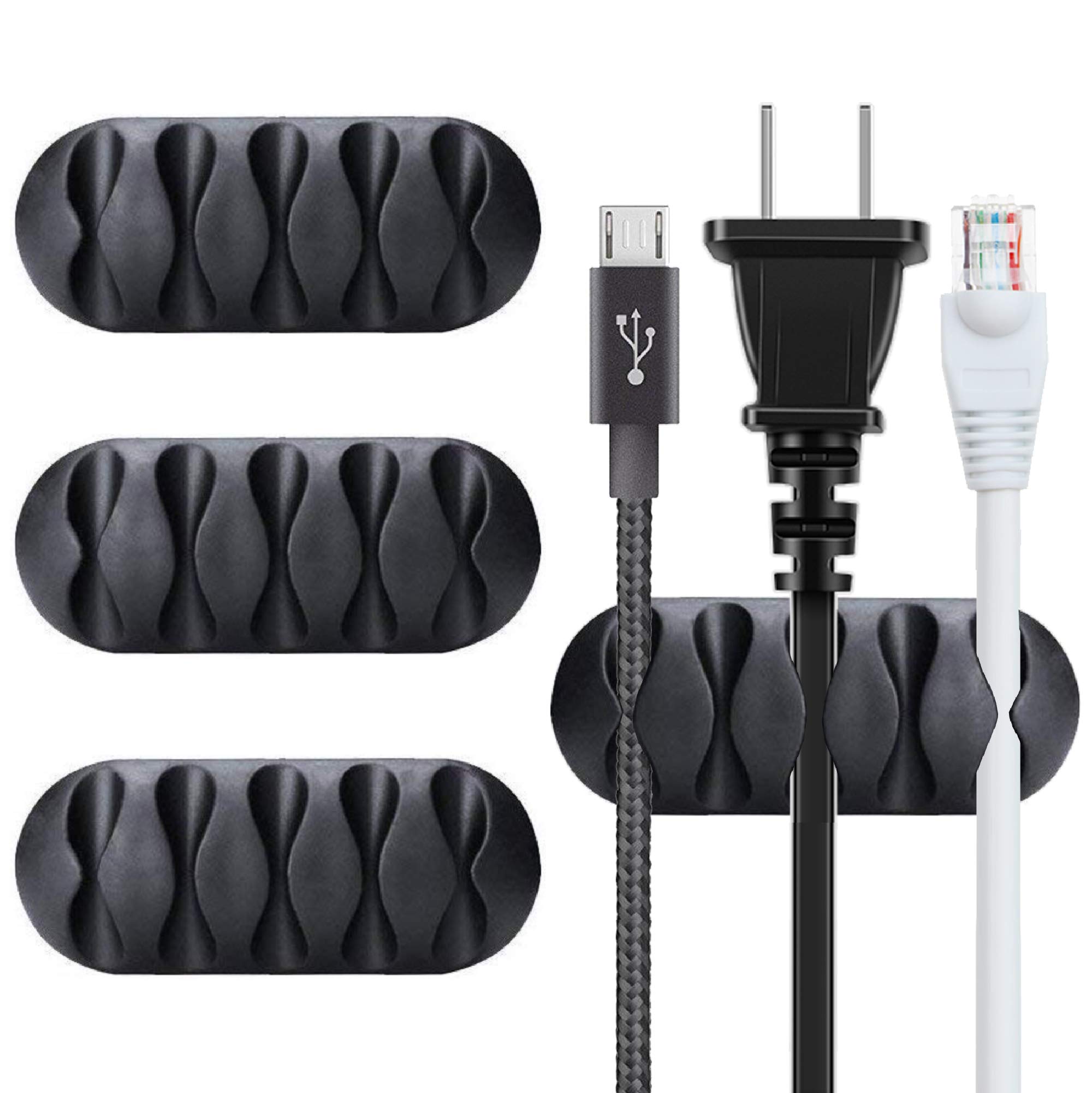 BEADNOVA Cable Organizer Clips - 4 Pack Black Cord Holders for Desk Wire Management - Perfect for Computer, Home Office, and Workspace Organization