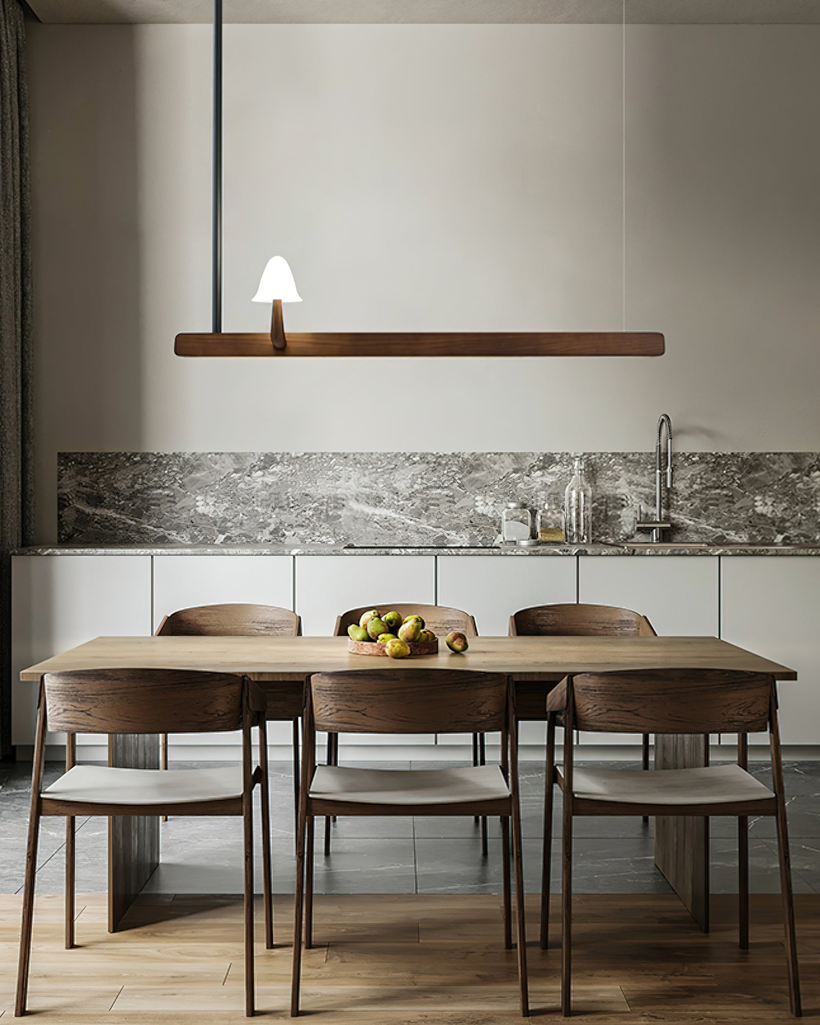 Elegant Mushroom Beam Chandelier - Modern Rustic Wood Ceiling Light Fixture for Dining Room, Bedroom, or Living Room Decor