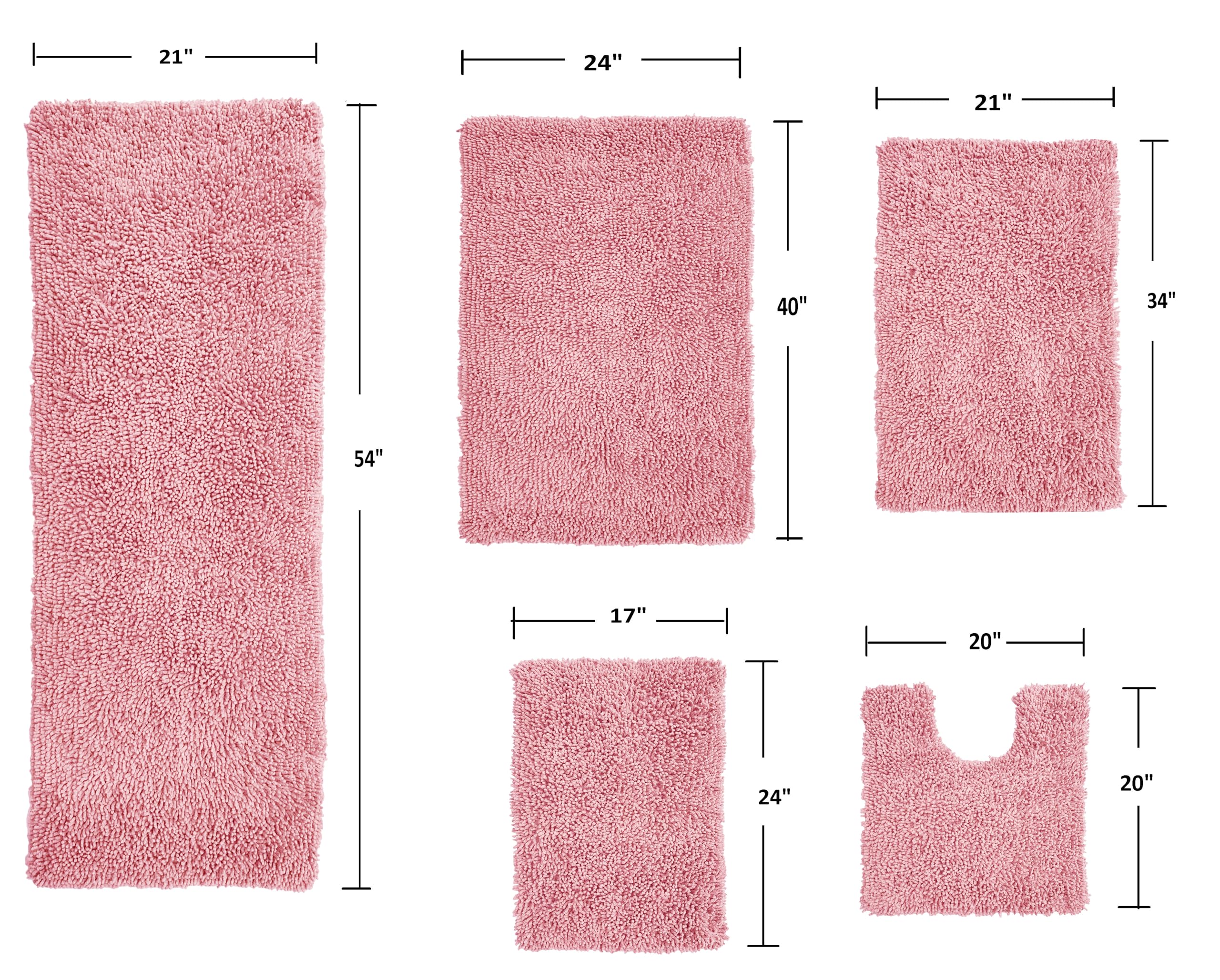Home Weavers Fantasia 100% Cotton Bath Rug Set - Ultra Soft, Absorbent & Washable Non-Slip Bath Mats for Bathroom & Kitchen - 5 Piece Contour Set in Pink - Perfect for Bathroom Safety, Spa Relaxation & Home Decor